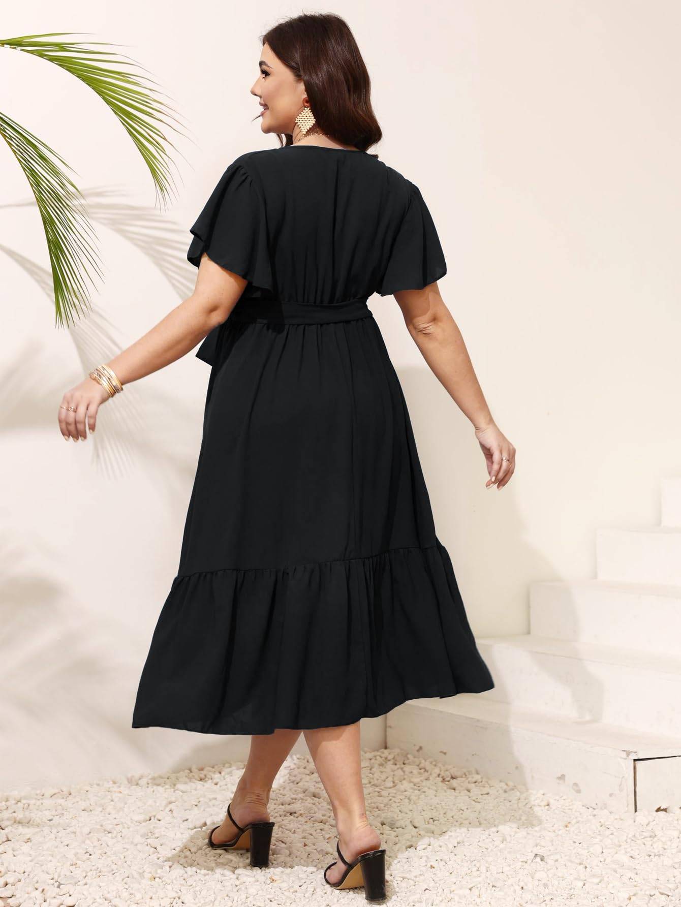 Women Plus Size Dresses V Neck A-Line Maxi Dress