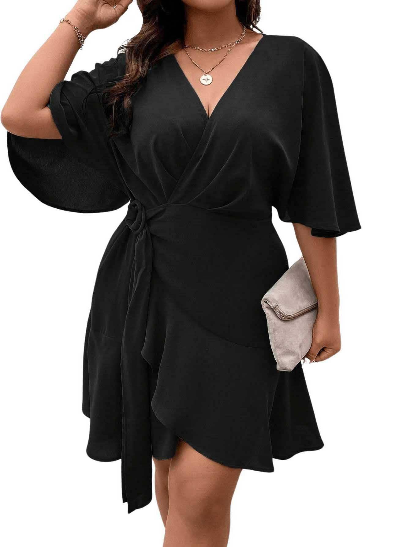 Women's Plus Size Wrap V Neck A Line Dress