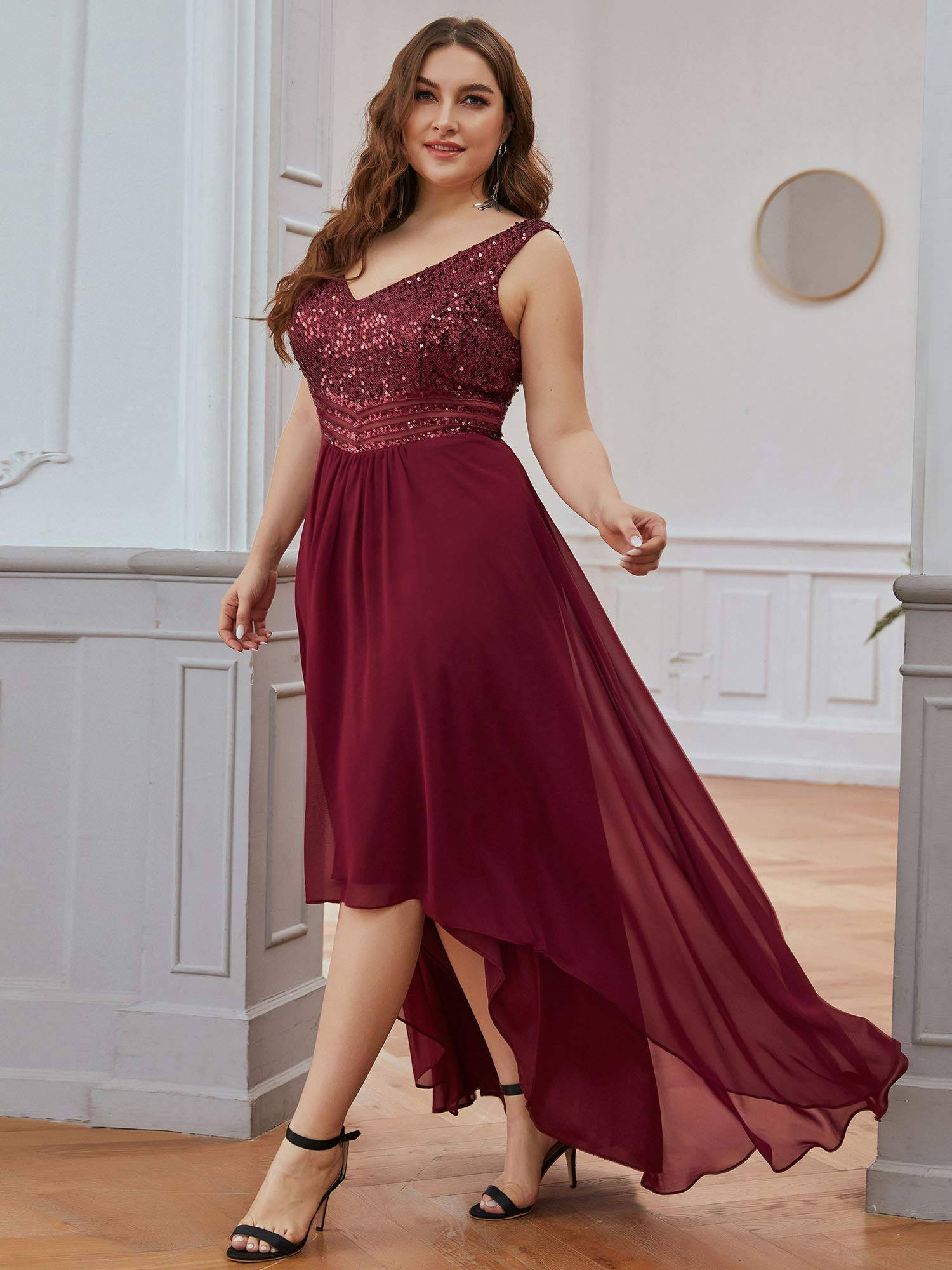 Plus Women V Neck Maxi Formal Party Dress