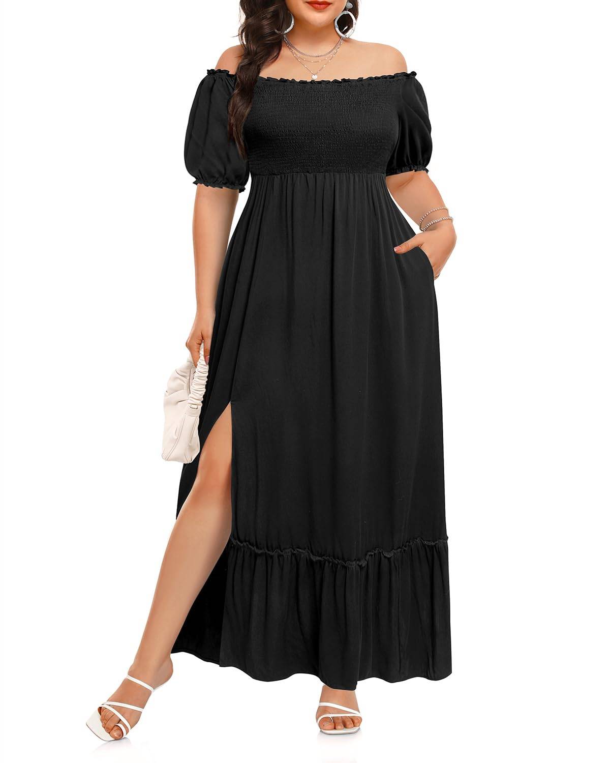 Women Plus Size Maxi Boho Sundress with Pocket