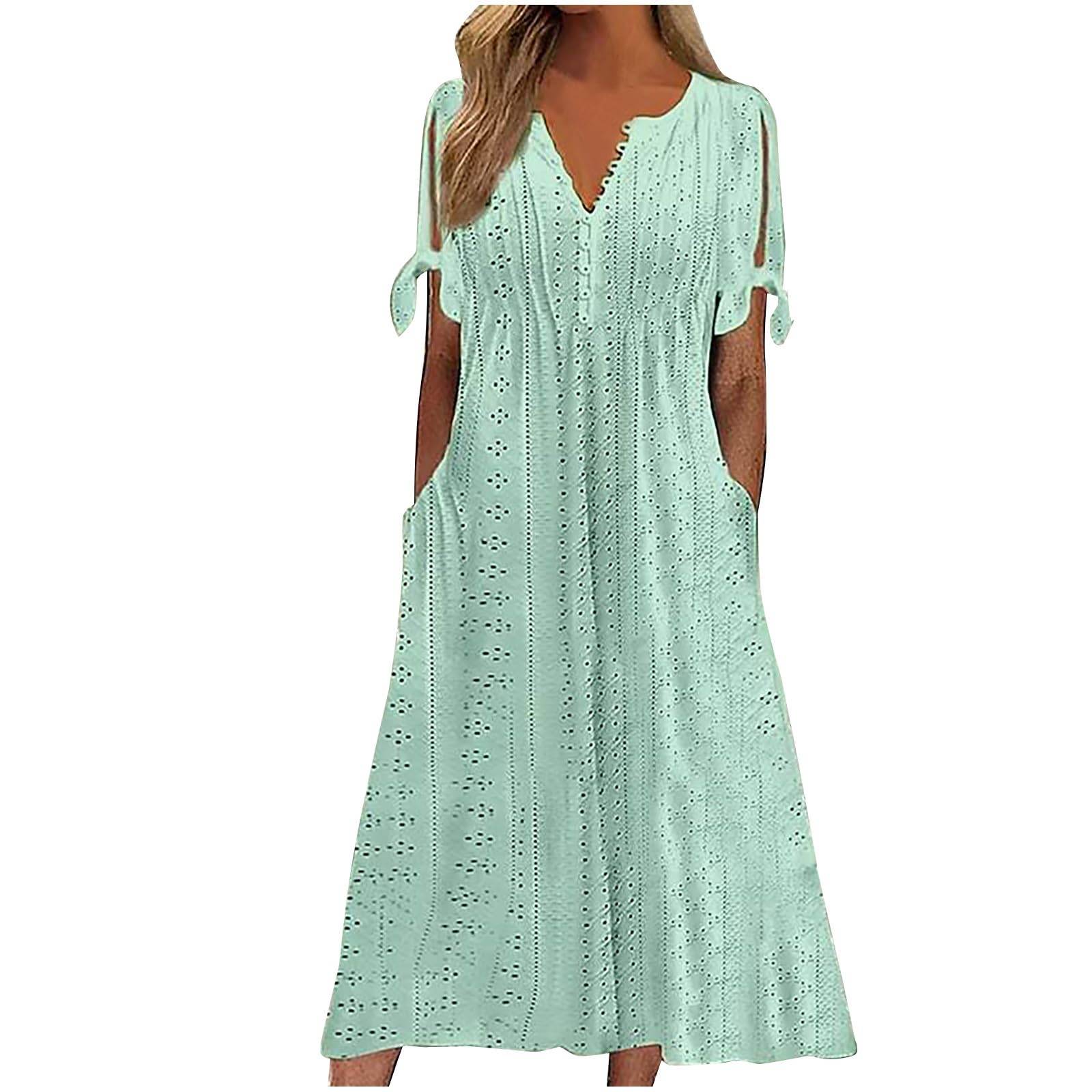 Womens Maxi Long Dress Boho V Neck Pockets Dresses