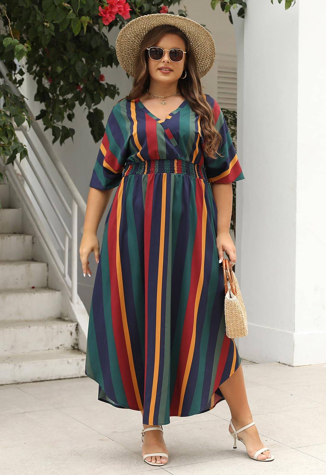 Womens Plus Size Boho Print Maxi Dress with Pocket