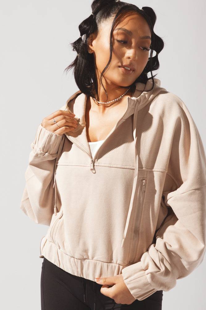 Half Zip Warm Up Hoodie - Latte