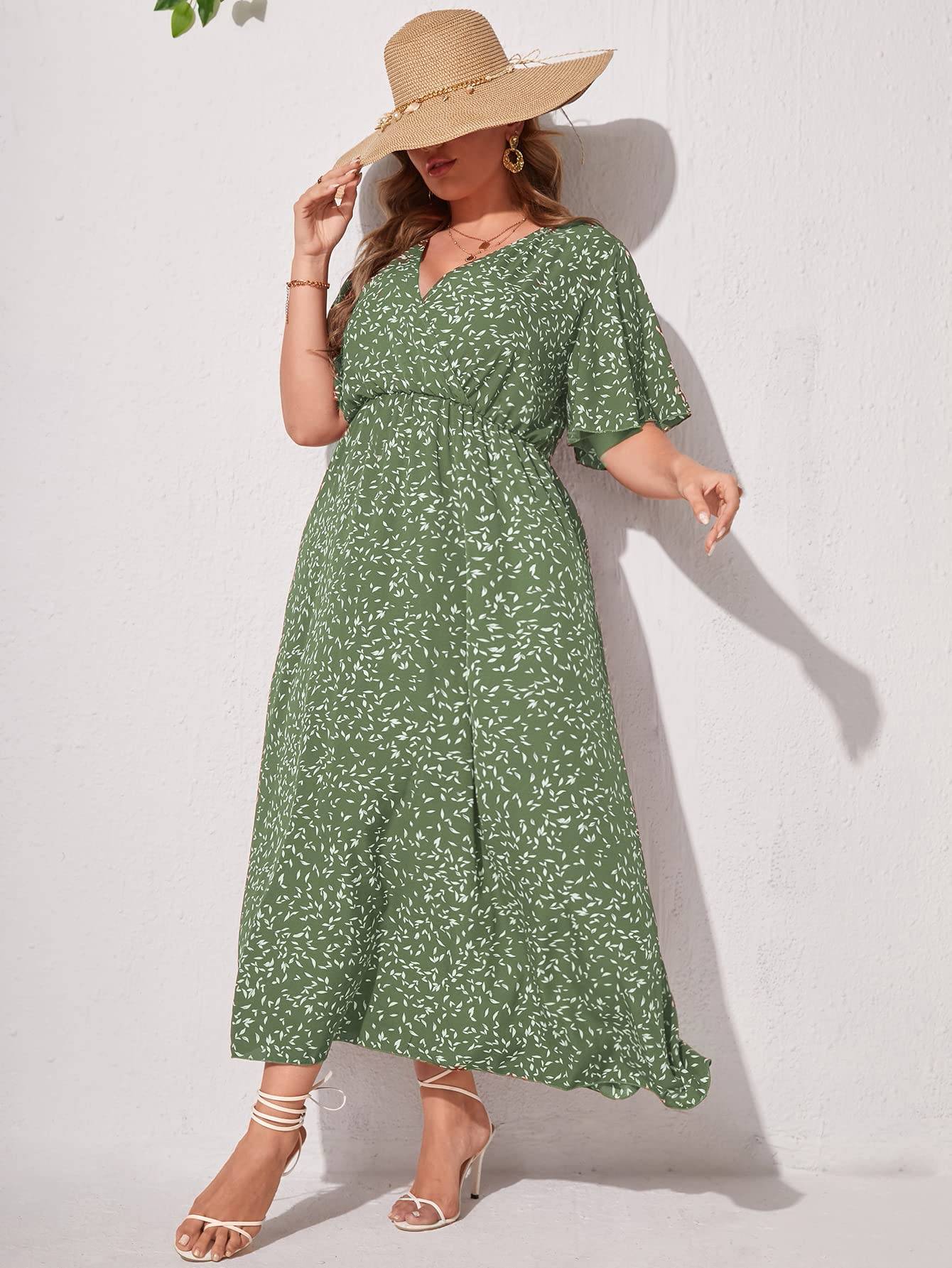 Women's Plus Size Boho Floral V Neck A Line Dress