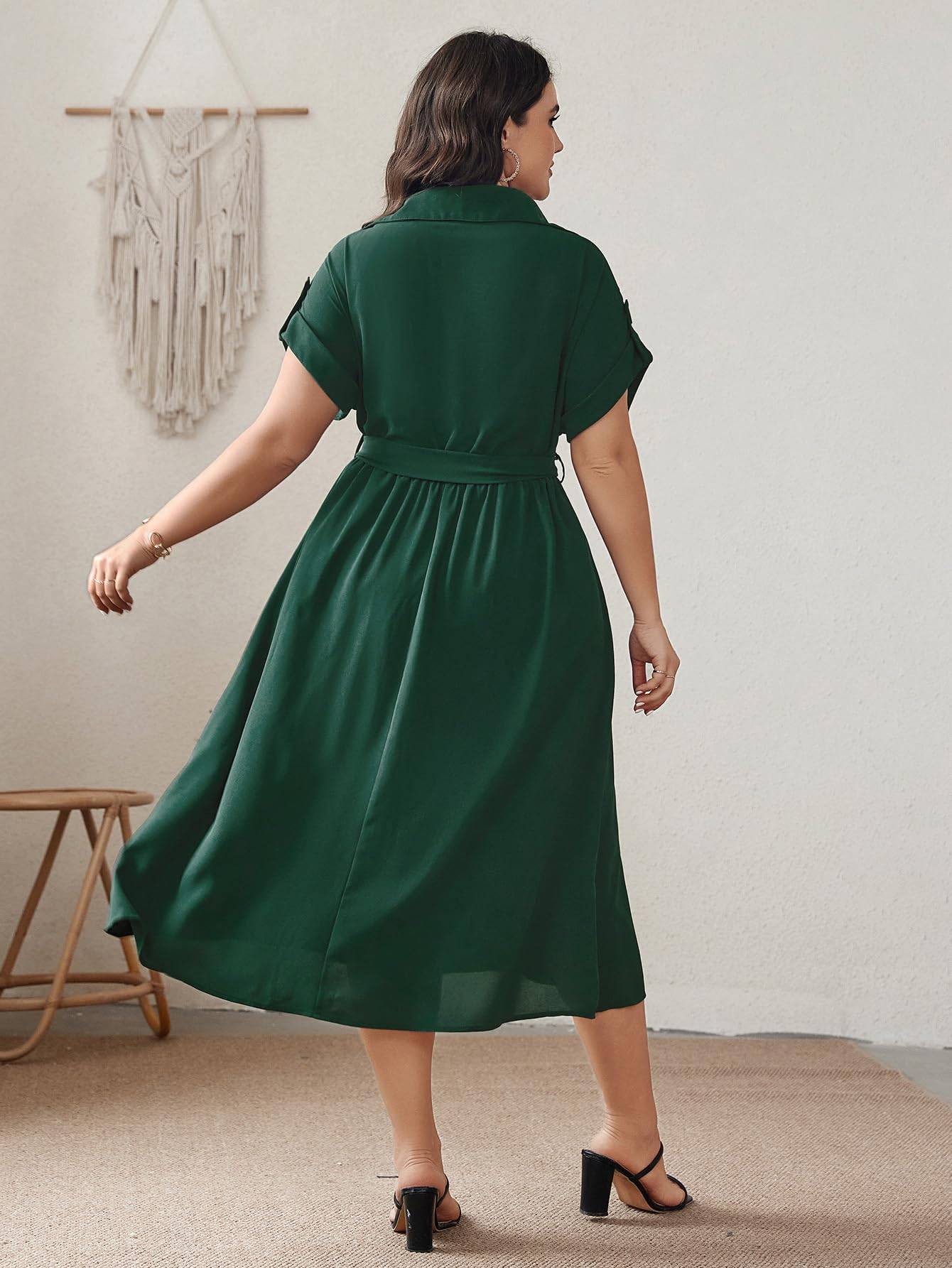 Womens Plus Size Midi Dress A line Wrap Tie Dress