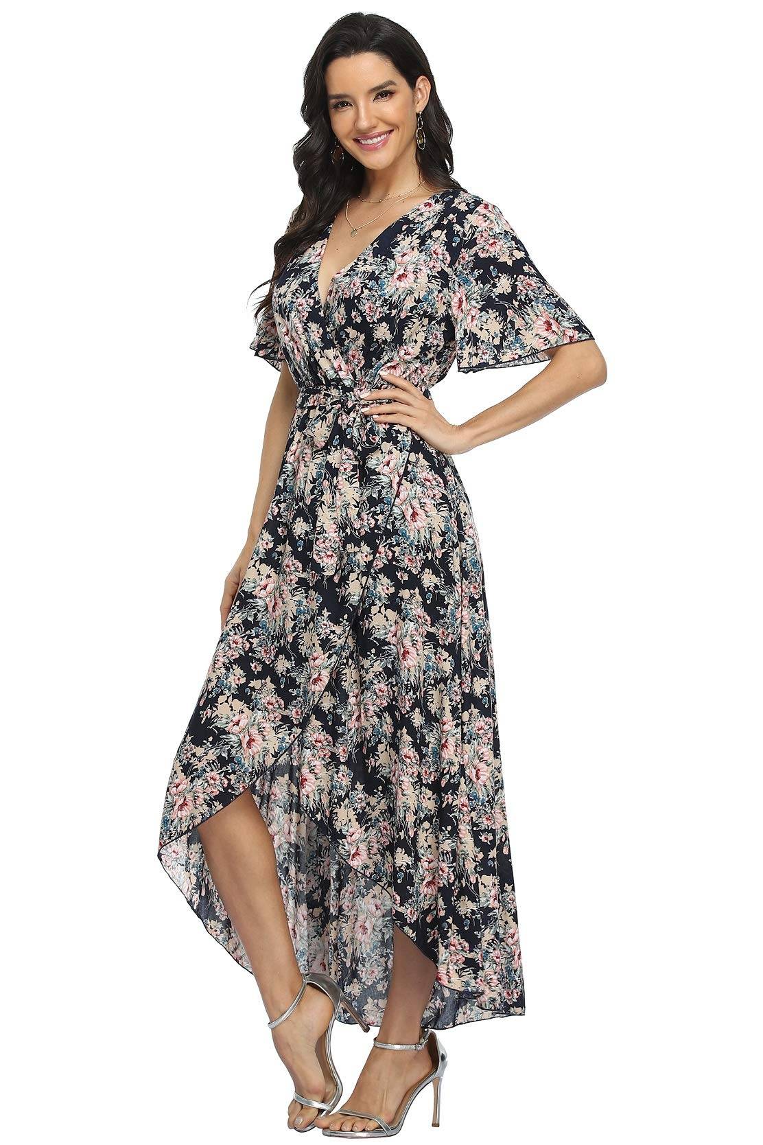 Women's Wrap V Neck Floral Summer Dresses Maxi