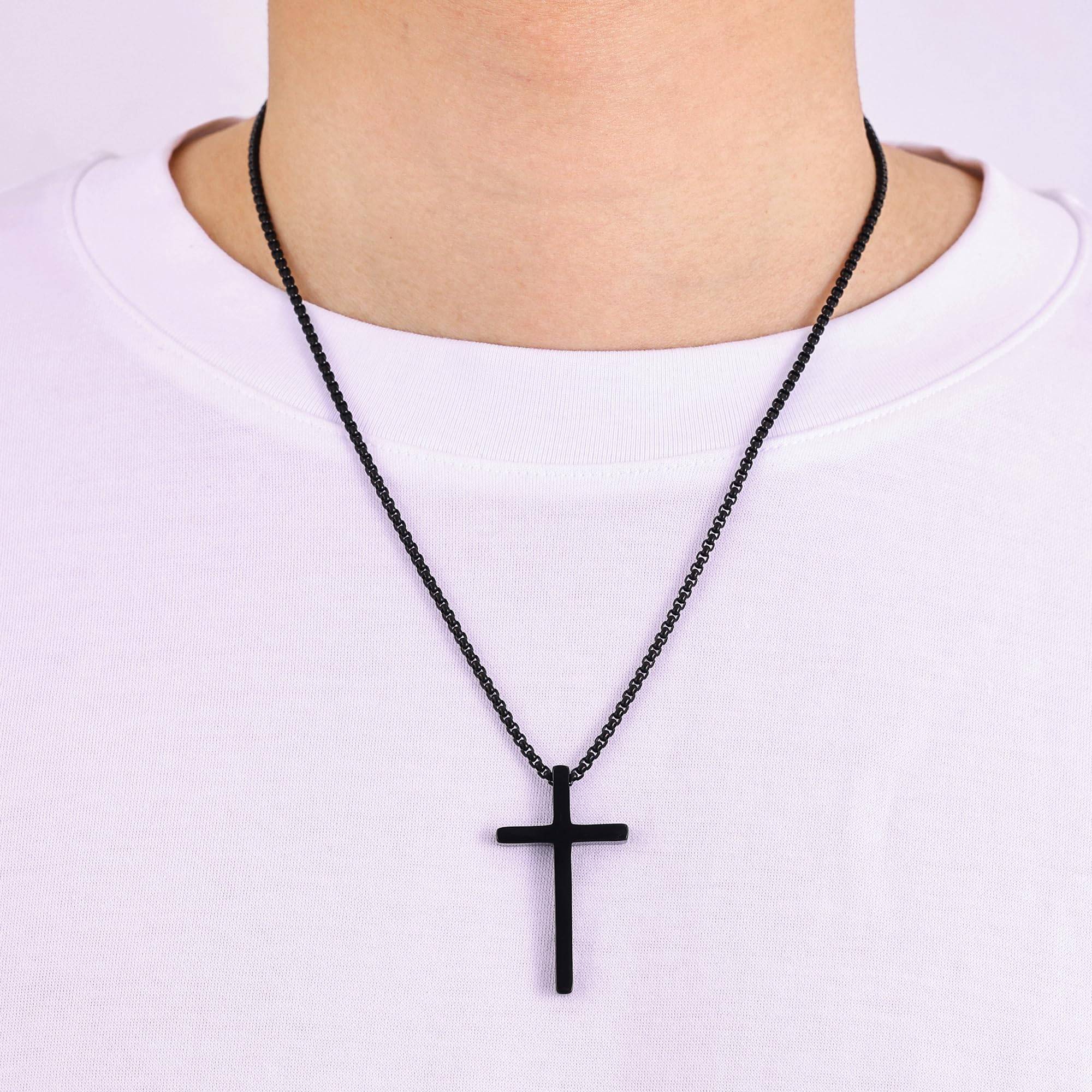 Cross Necklace for Men, Inspirational Bible Verse Cross Chain for Men, 316 Stainless Steel Cross Necklace for Men