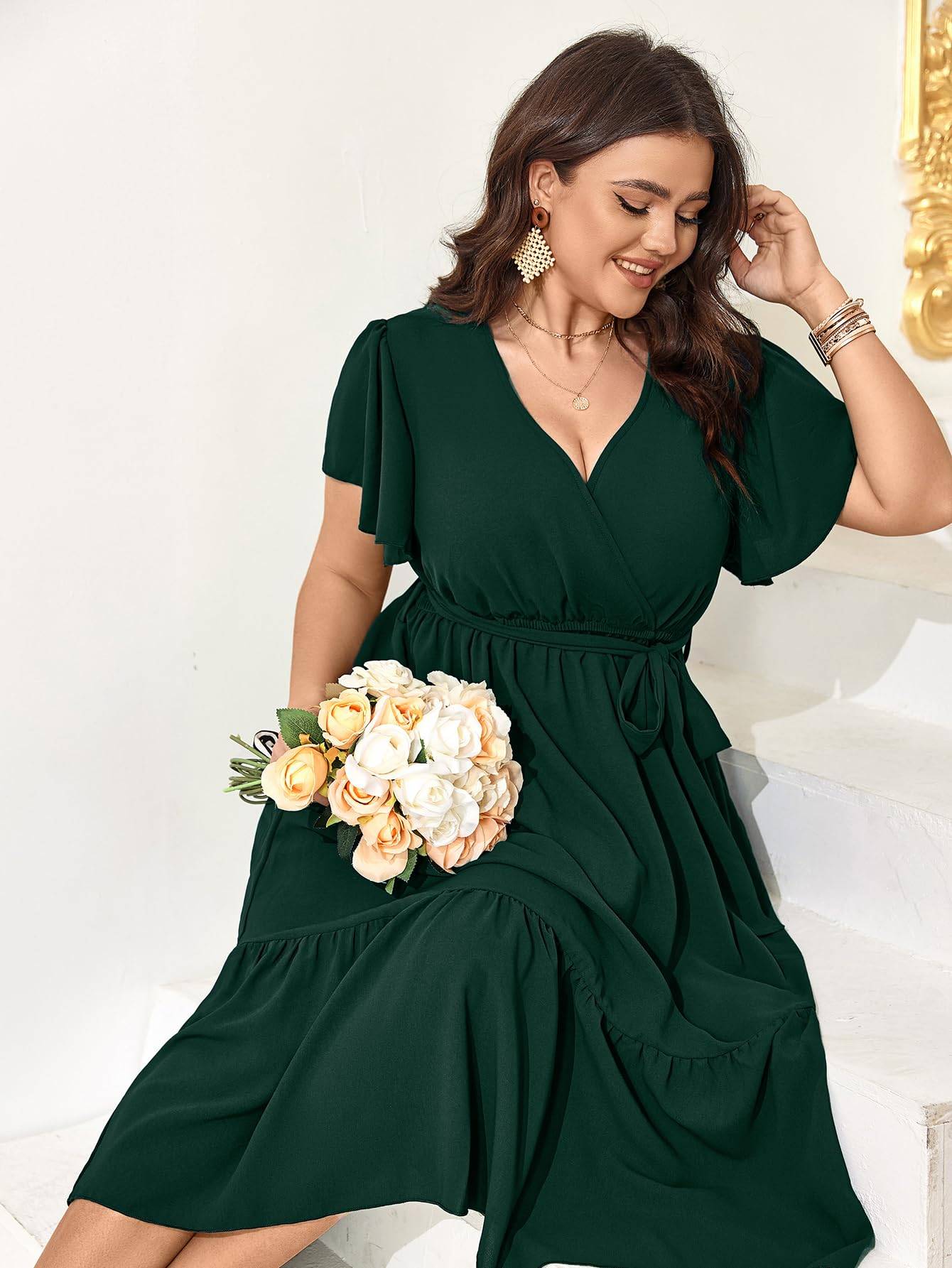 Women Plus Size Dresses V Neck A-Line Maxi Dress