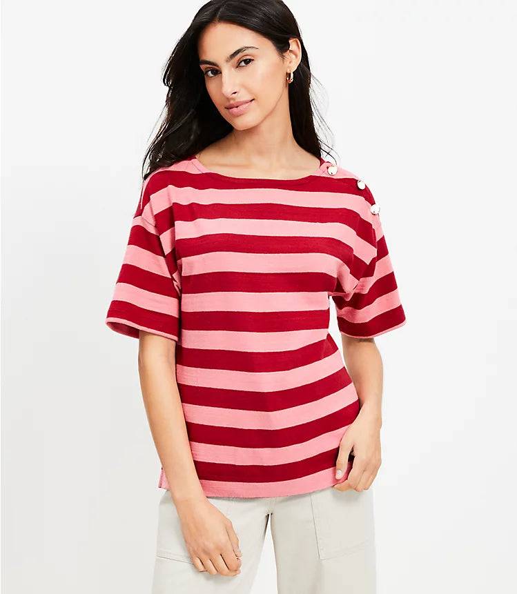 Striped Shoulder Button Harbor Tee