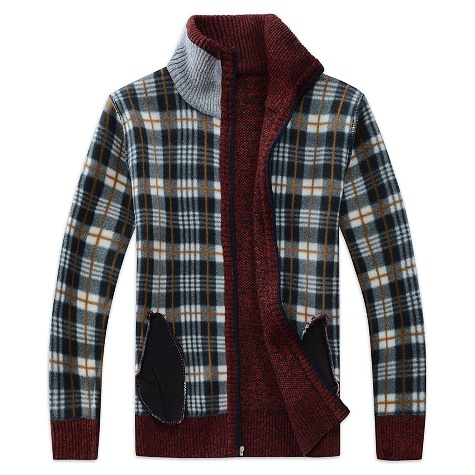 Men's Cardigan Sweaters Knitted Stand Collar Regular Fit Jacket Full Zip Fleece Lined Winter Warm Coat