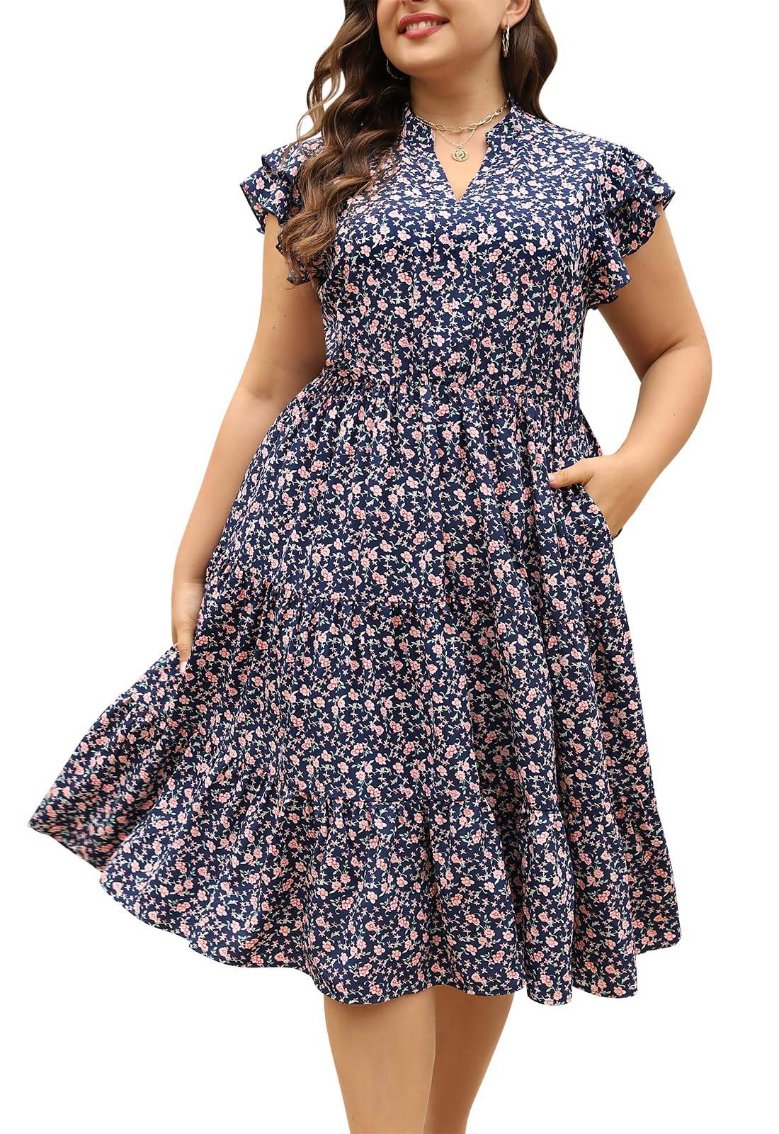 Plus Size Midi DressesWomen Boho Floral Dress