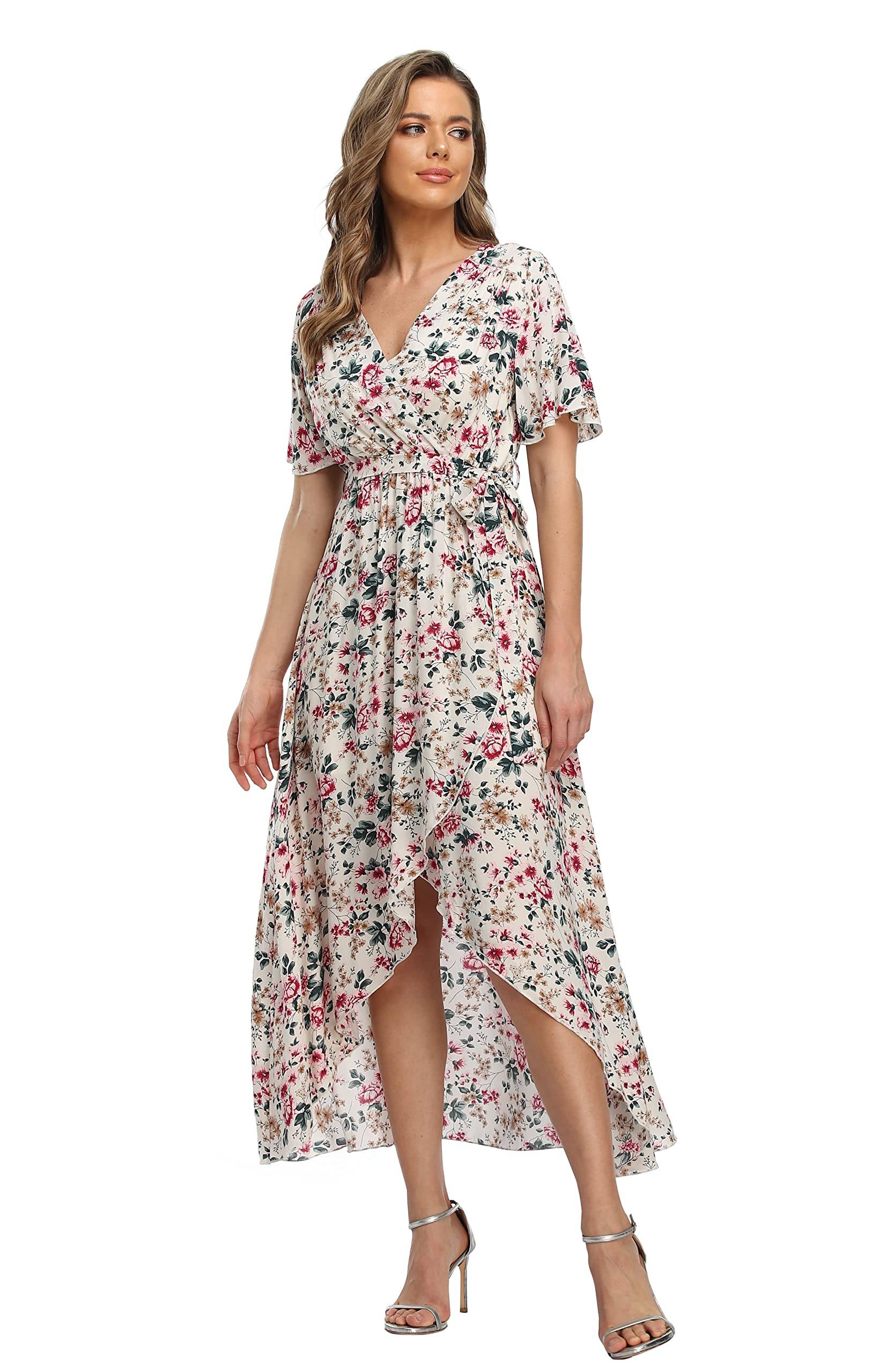 Women's Wrap V Neck Floral Summer Dresses Maxi