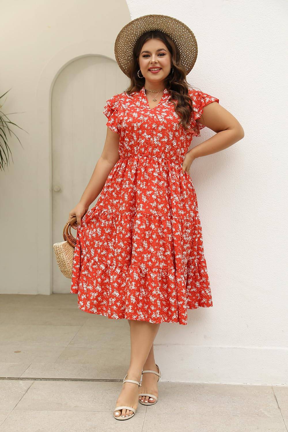 Plus Size Midi DressesWomen Boho Floral Dress