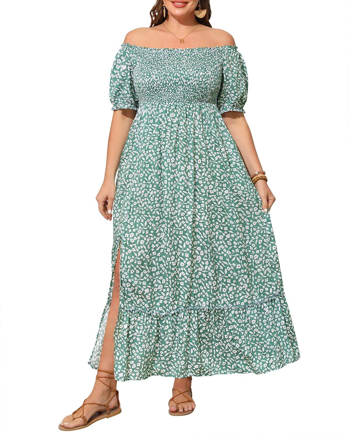 Women Plus Size Maxi Boho Sundress with Pocket