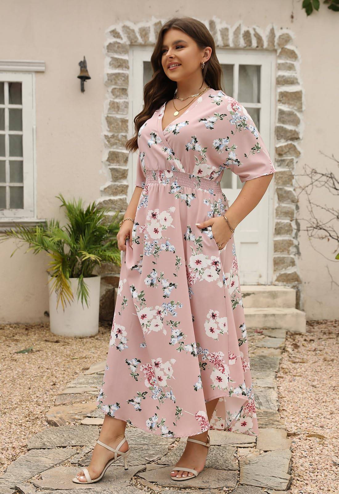 Womens Plus Size Boho Print Maxi Dress with Pocket