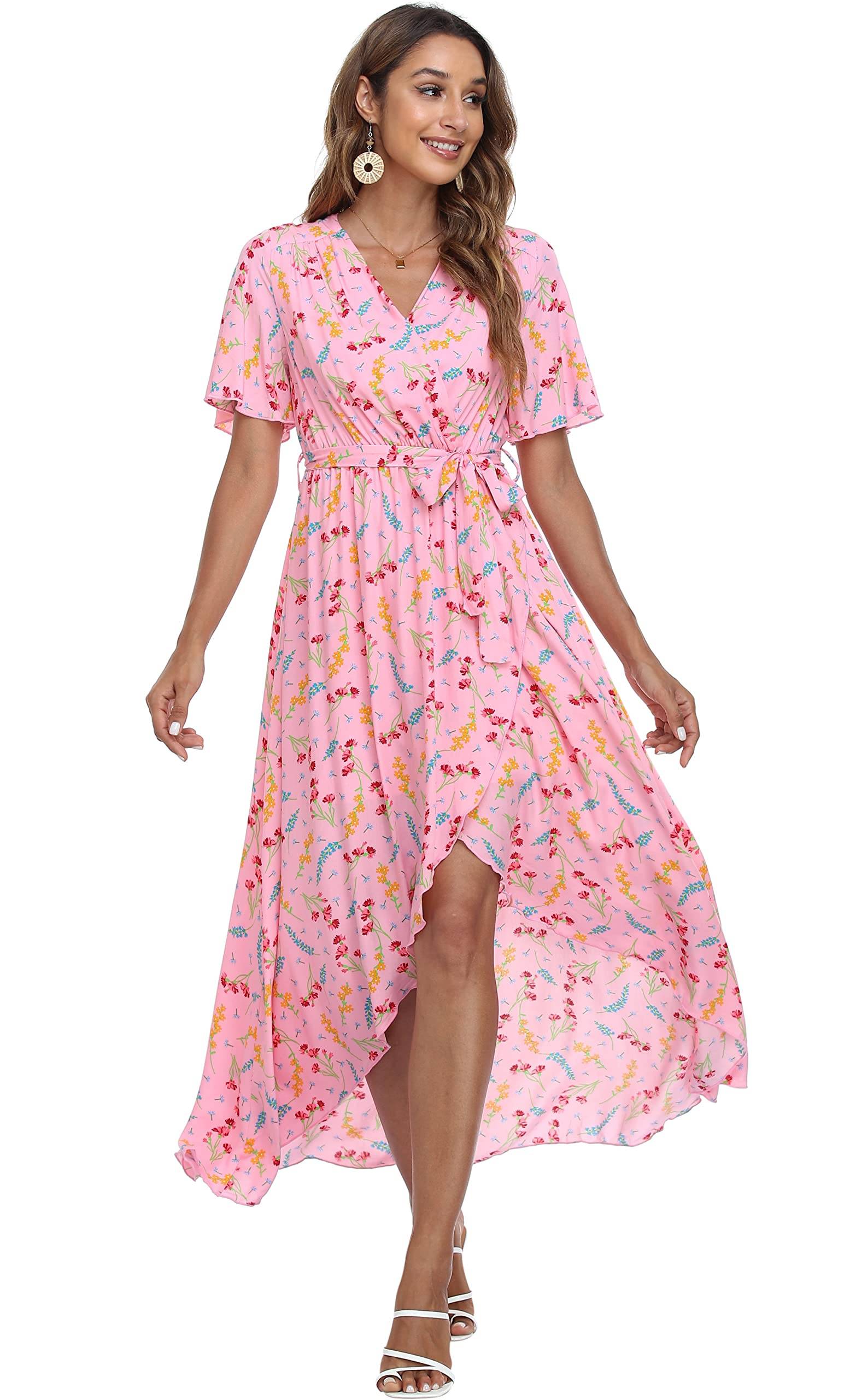 Women's Wrap V Neck Floral Summer Dresses Maxi