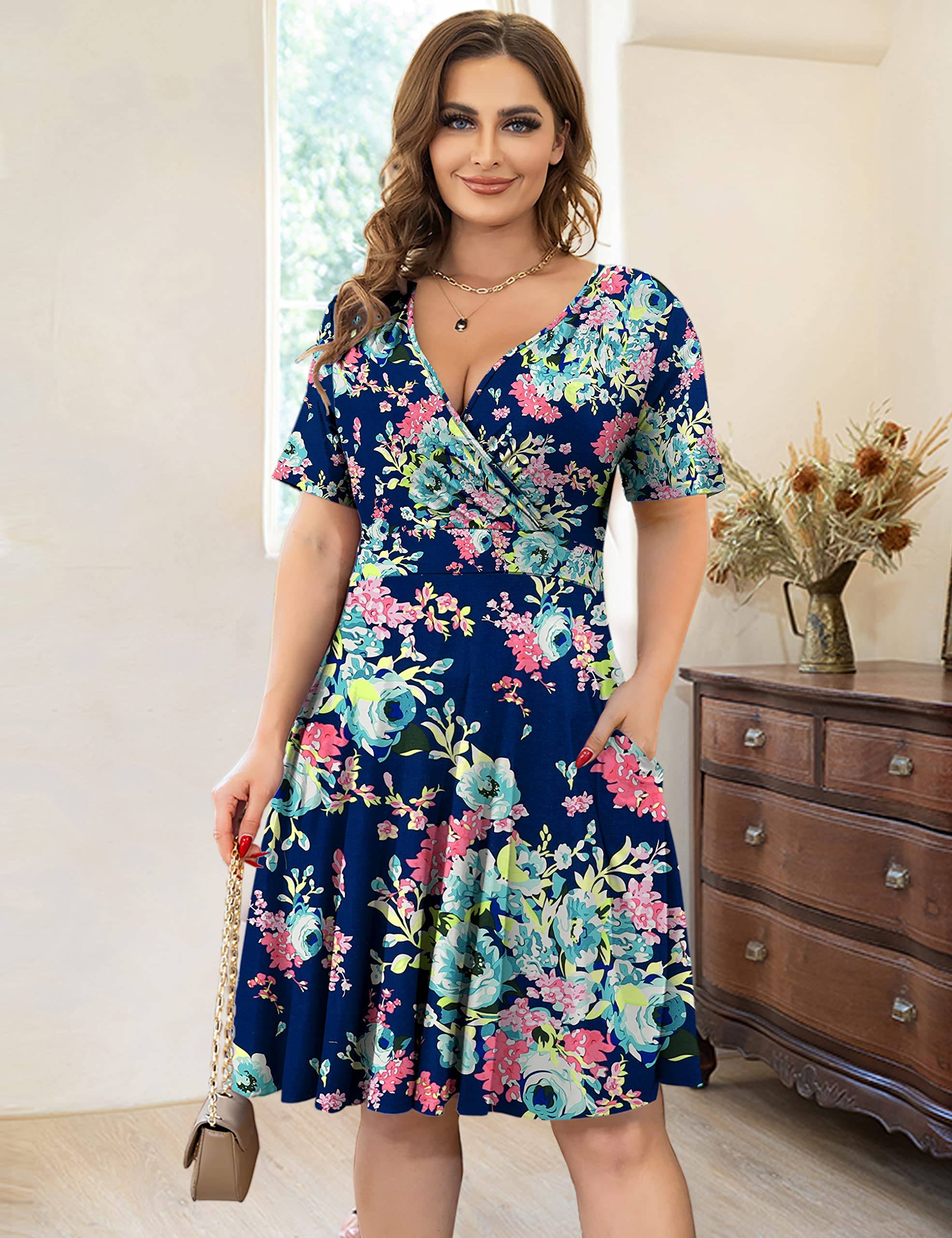 Womens Plus Size Dresses Wrap Dress with Pockets