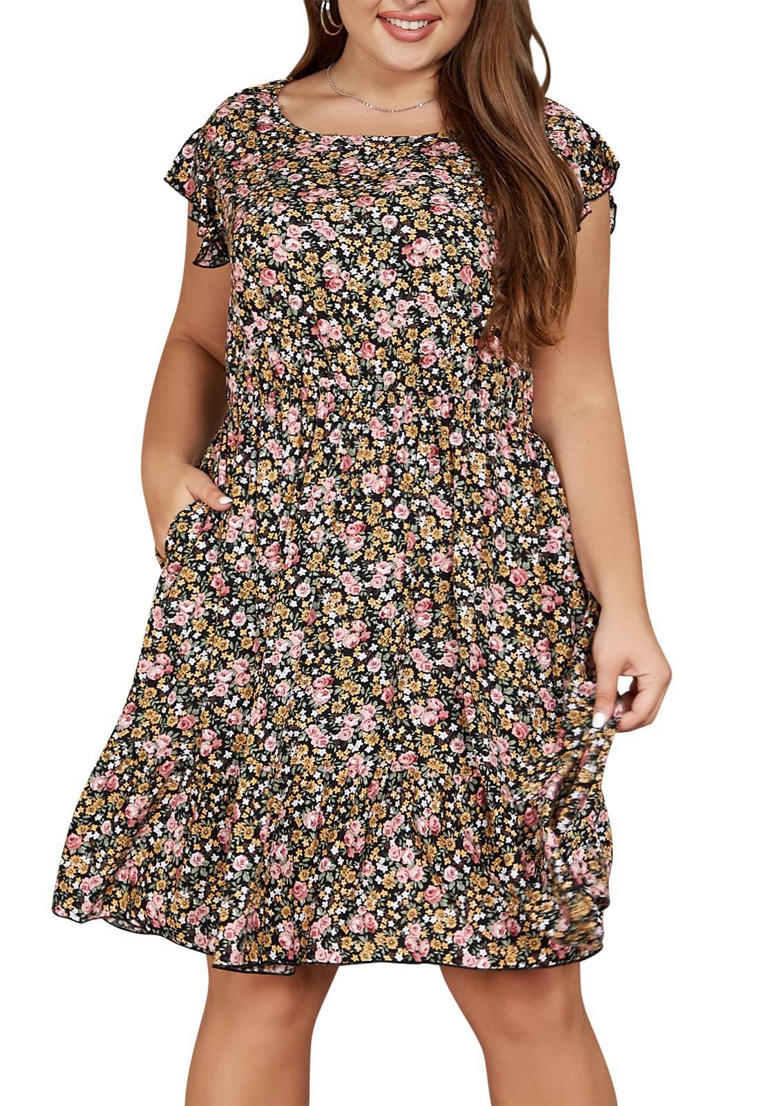 Plus Size Dresses Women Boho Floral Midi Dress