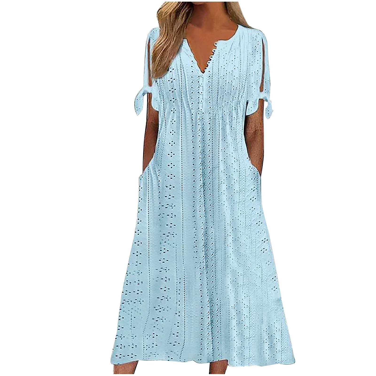 Womens Maxi Long Dress Boho V Neck Pockets Dresses