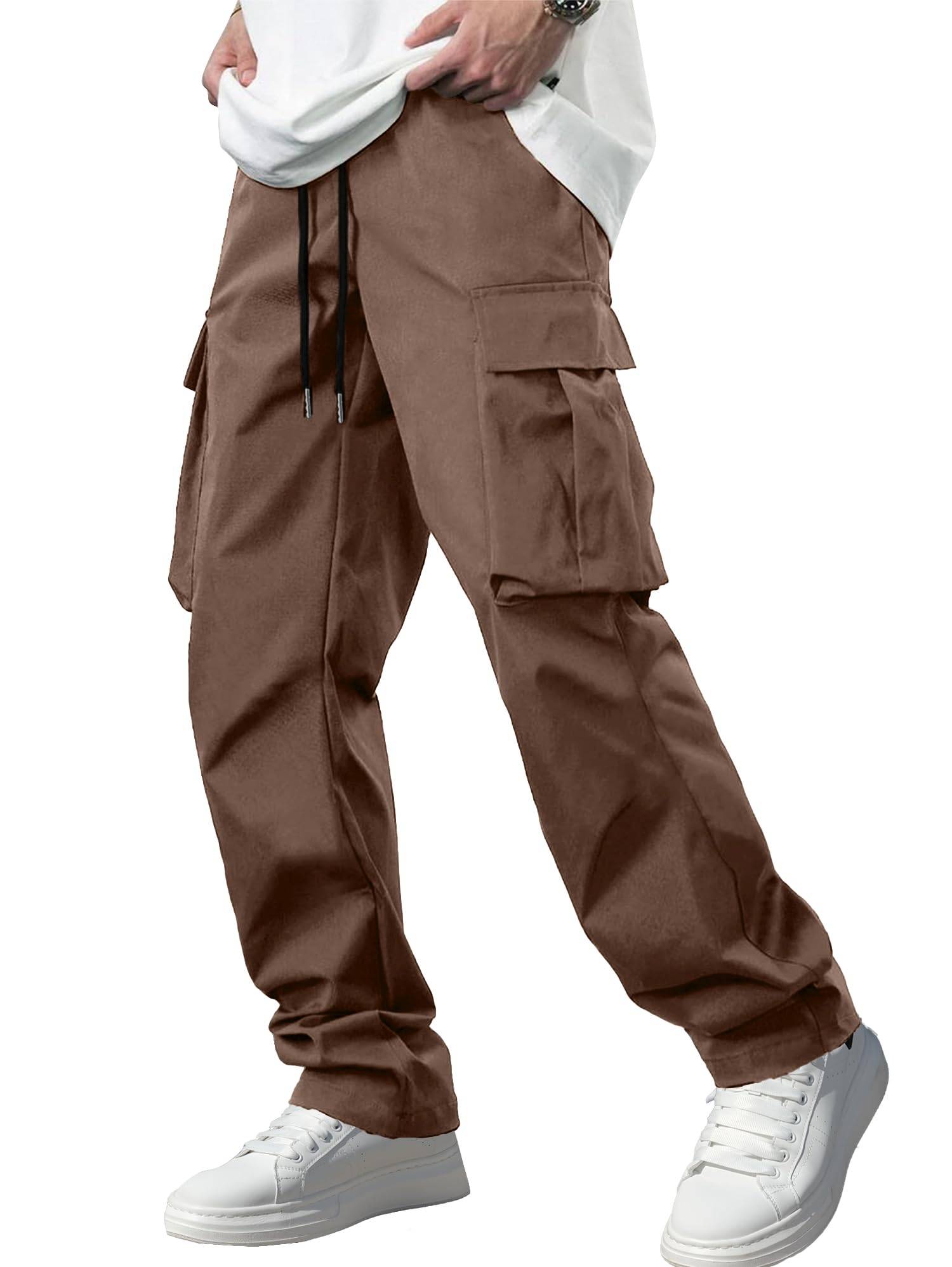 Men's Casual Cargo Pants Workout Joggers Stretch Sweatpants Hiking Drawstring Tactical Pants with Multi Pockets