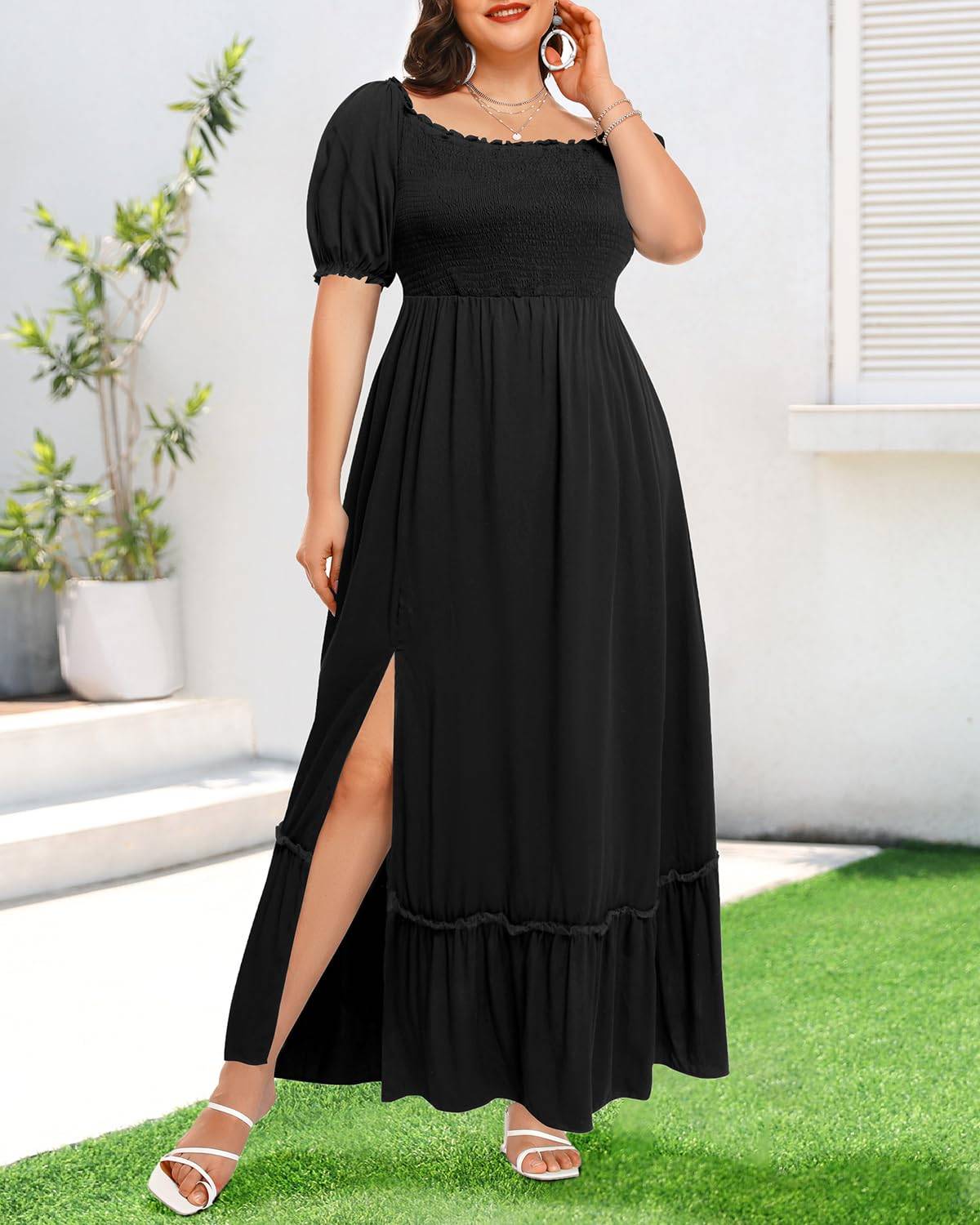 Women Plus Size Maxi Boho Sundress with Pocket