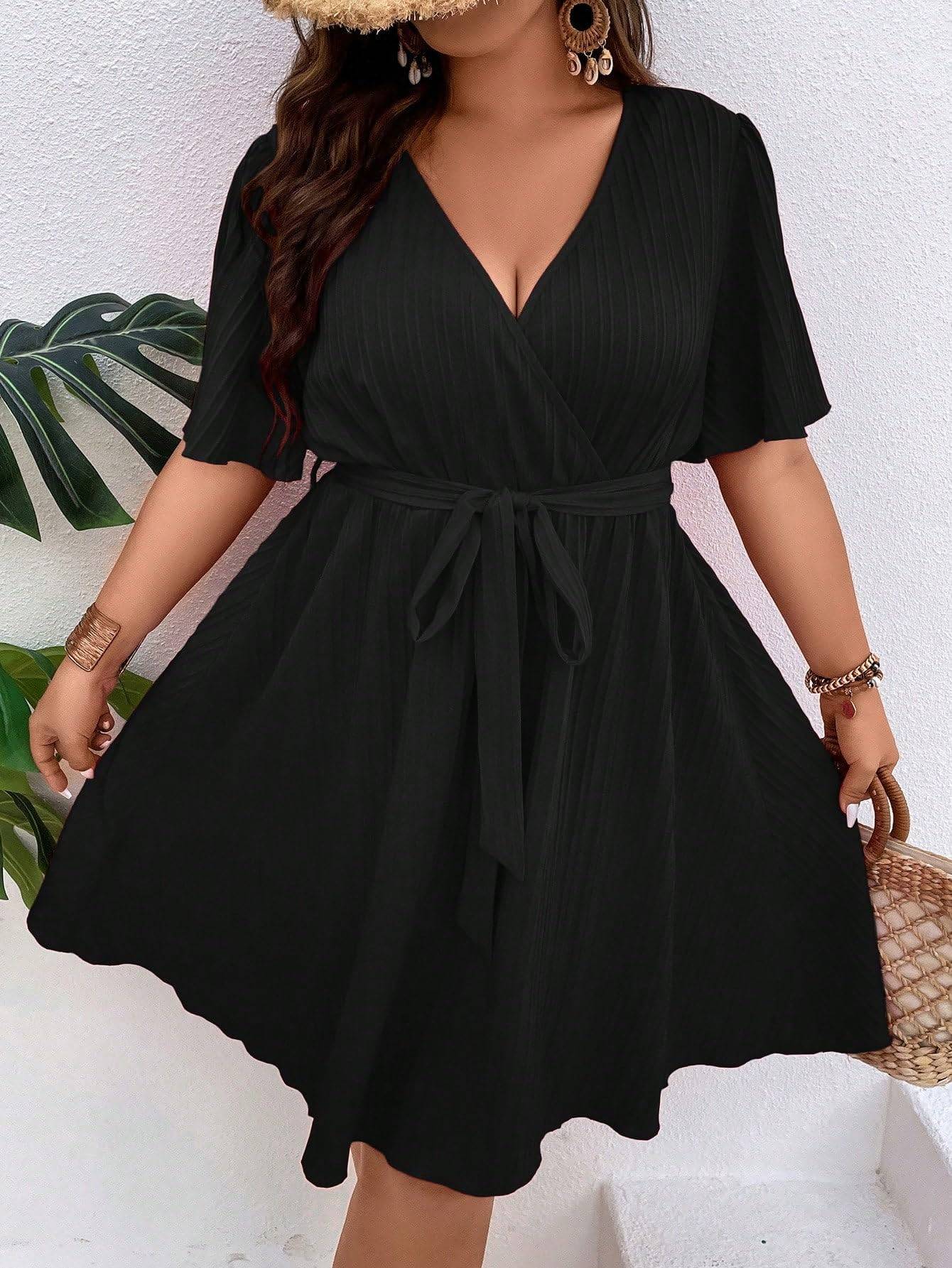 Women's Plus Size Wrap V Neck Short A Line Dress