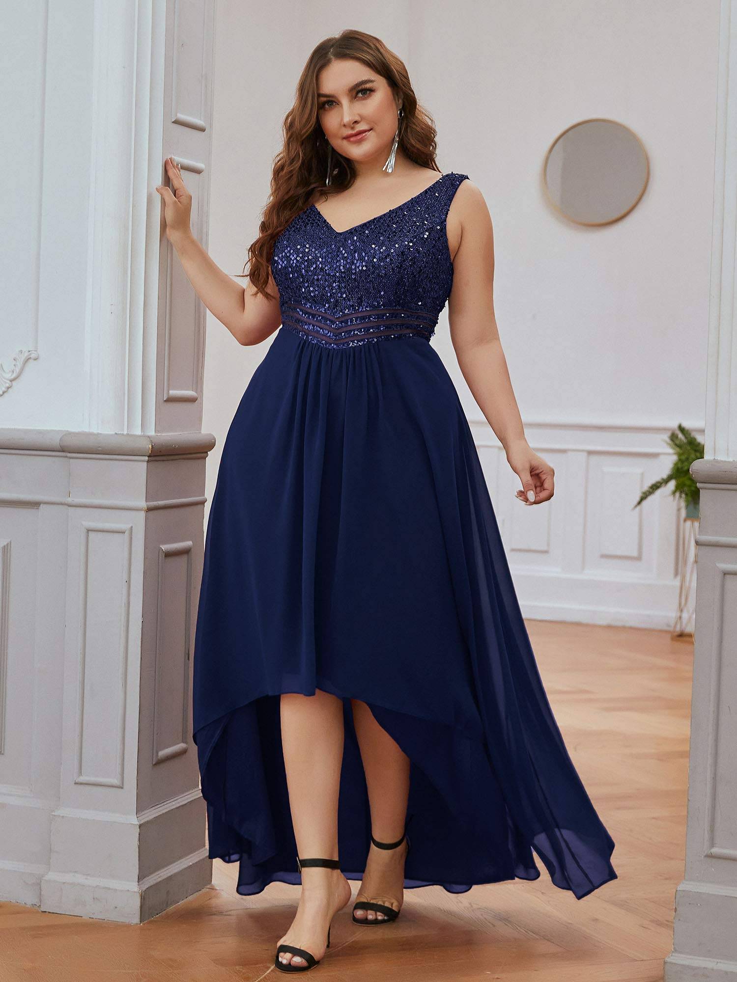 Plus Women V Neck Maxi Formal Party Dress