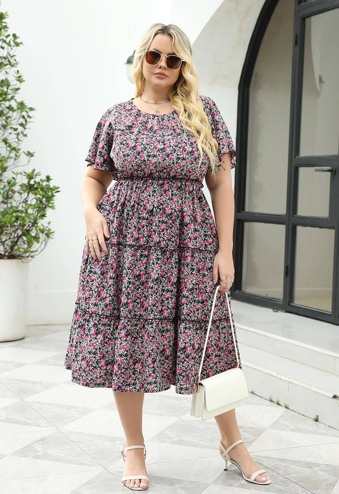 Women Plus Size Summer Midi Dress with Pocket