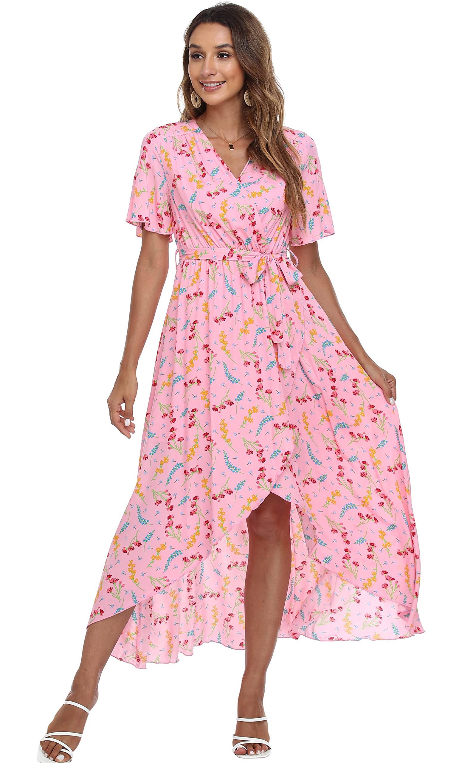 Women's Wrap V Neck Floral Summer Dresses Maxi