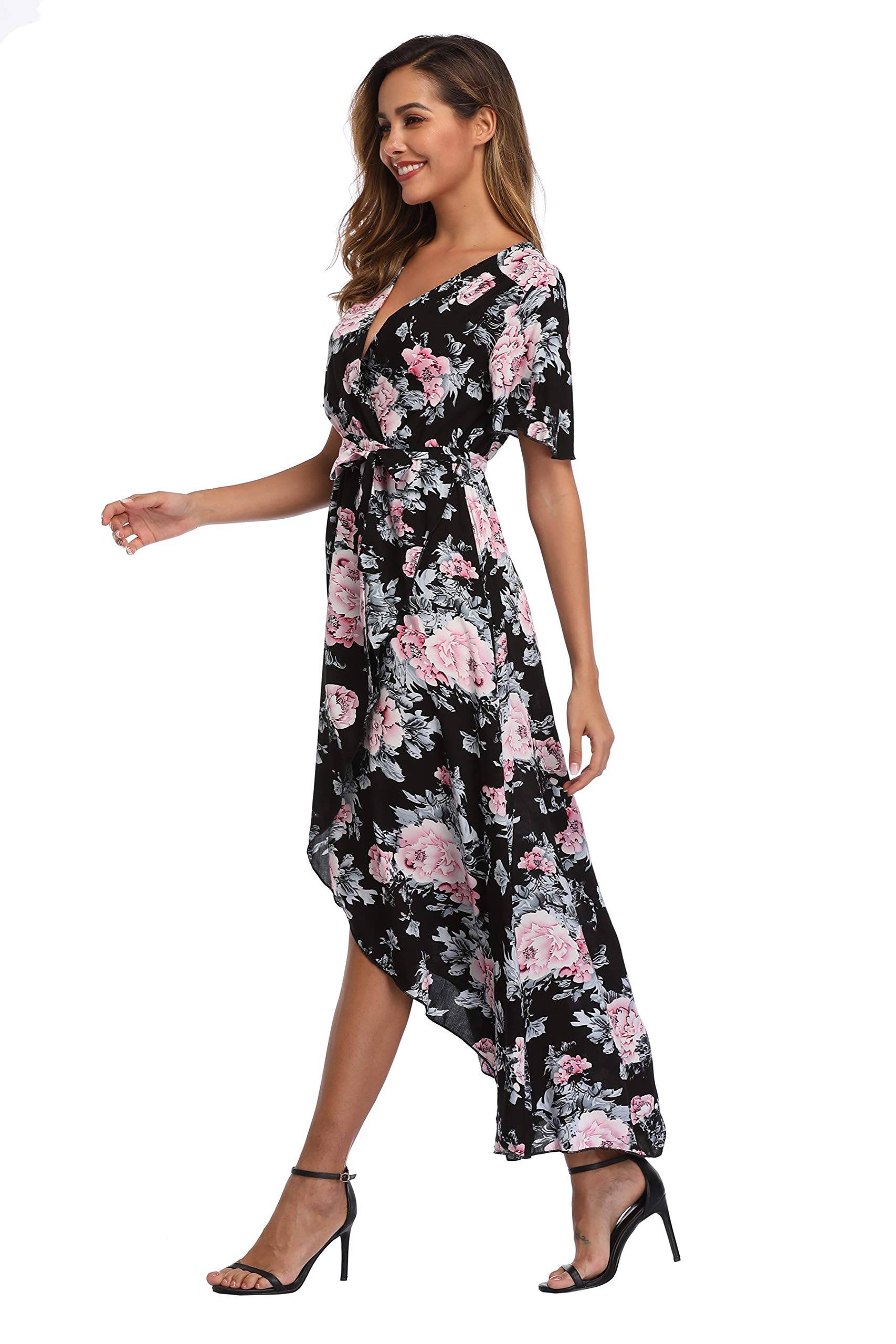 Women's Wrap V Neck Floral Summer Dresses Maxi