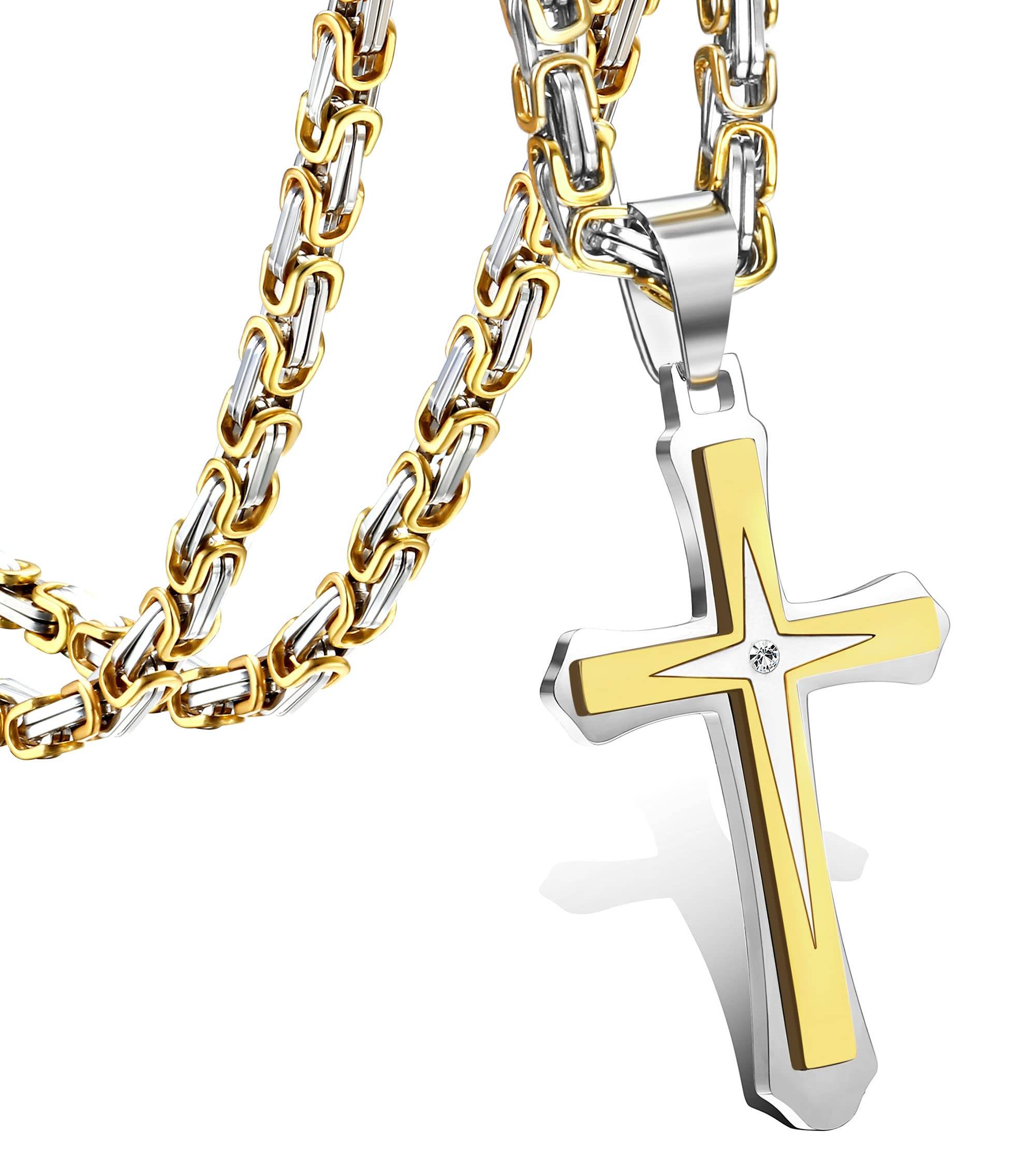 Black Gold Cross Necklace for Men Stainless Steel Chain With Cross Pendant Necklace  22-30Inch