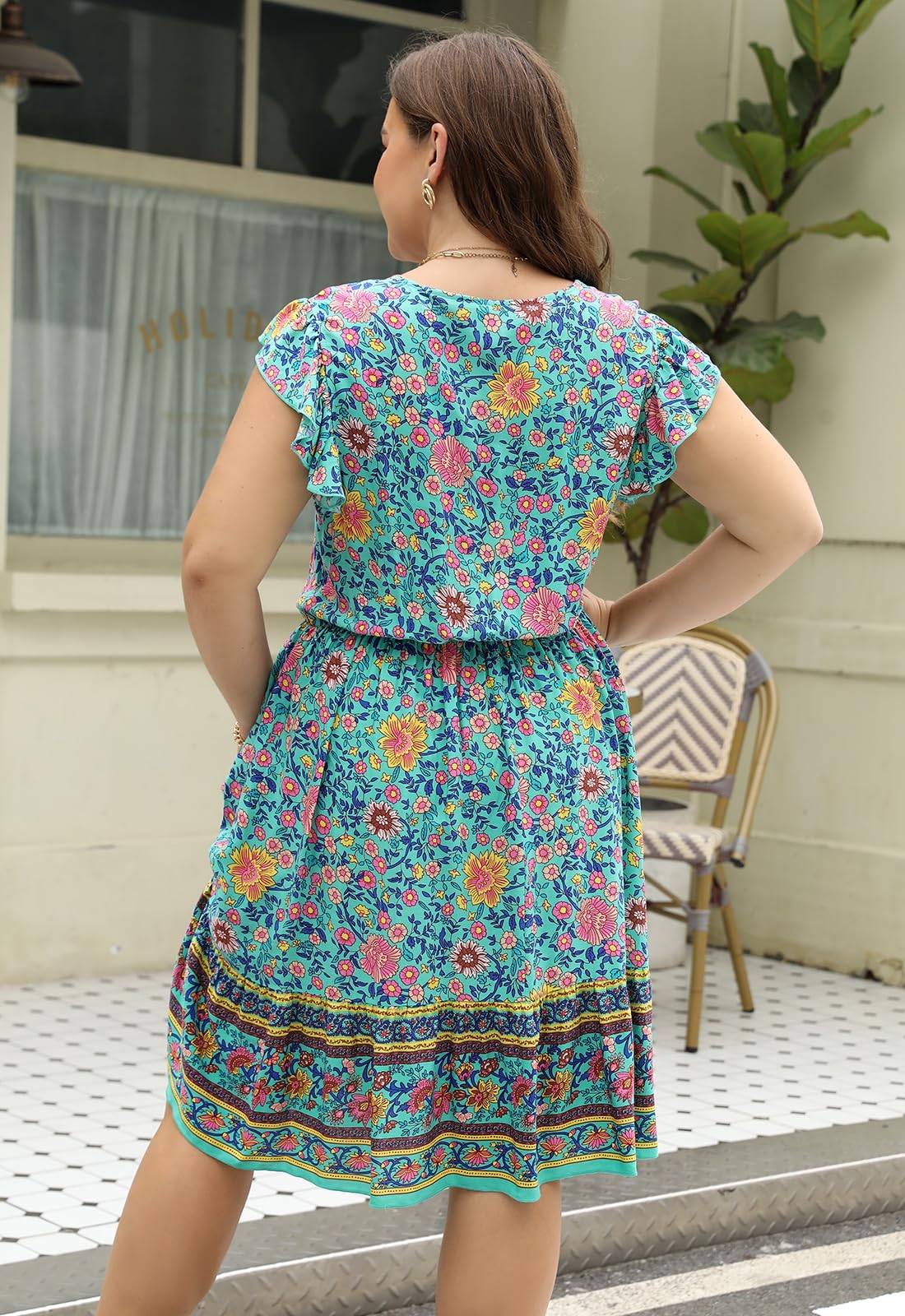 Plus Size Dresses Women Boho Floral Midi Dress