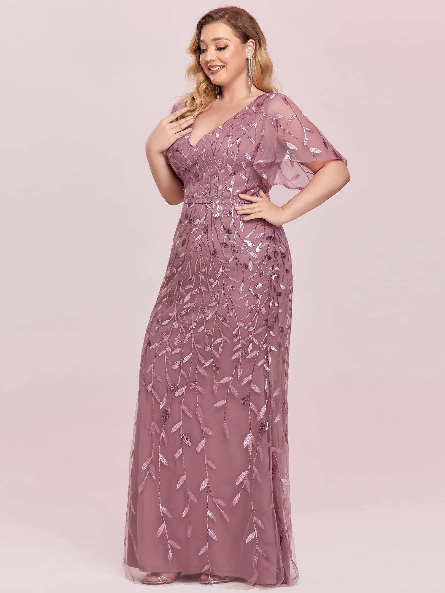 Women's V-Neck Sparkly Formal Dresses Plus Size