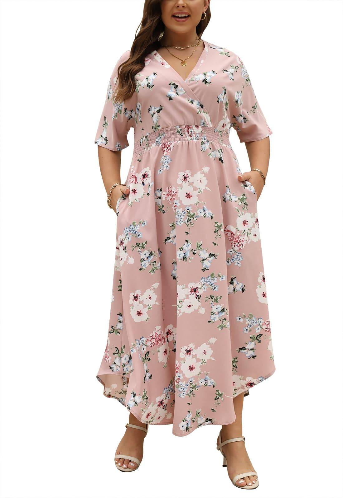 Womens Plus Size Boho Print Maxi Dress with Pocket