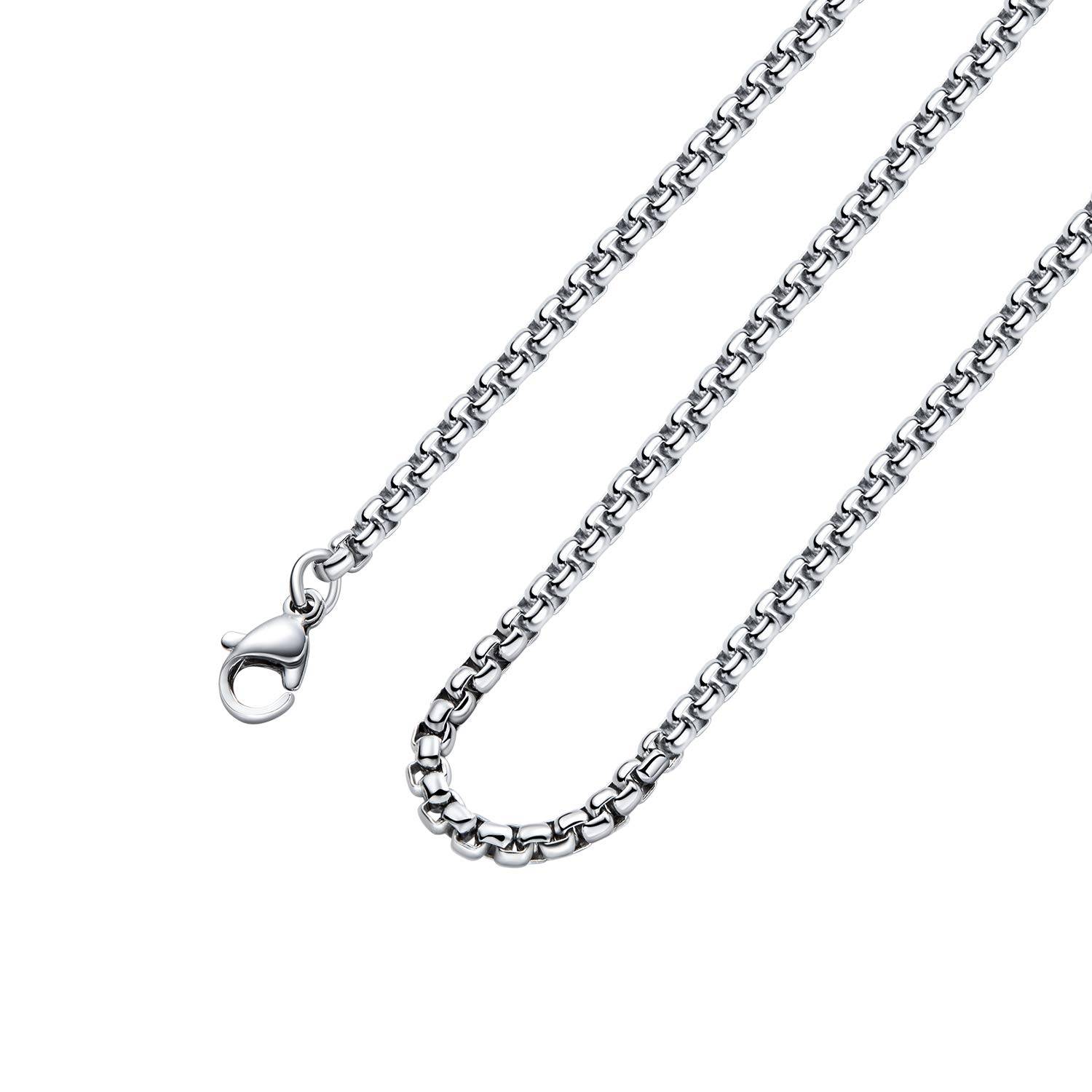 Square Chain Necklace 925 Sterling Silver Round Box Necklace for Men