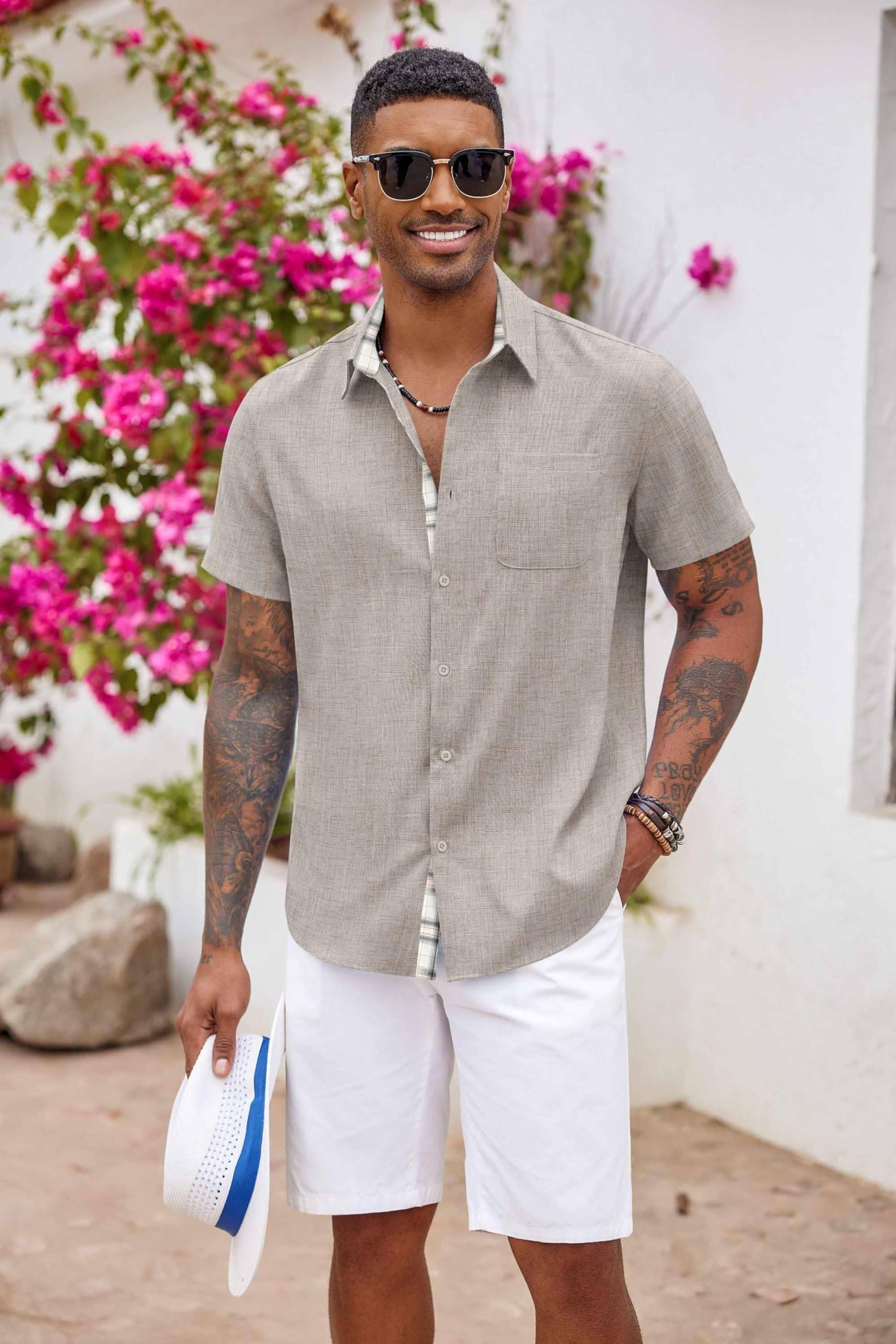 Men's Button Down Shirts Short Sleeve Casual Shirts Summer Beach Shirts Vacation Wedding Shirts with Pocket