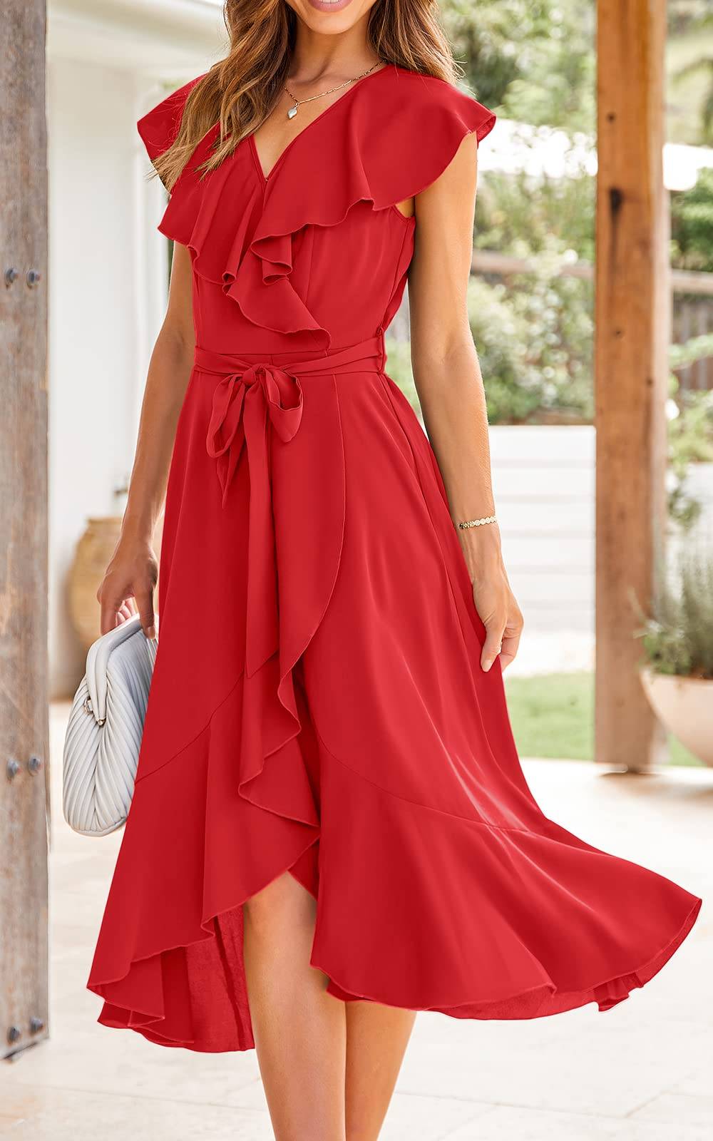 Womens Summer Wrap V Neck Split Party Dress