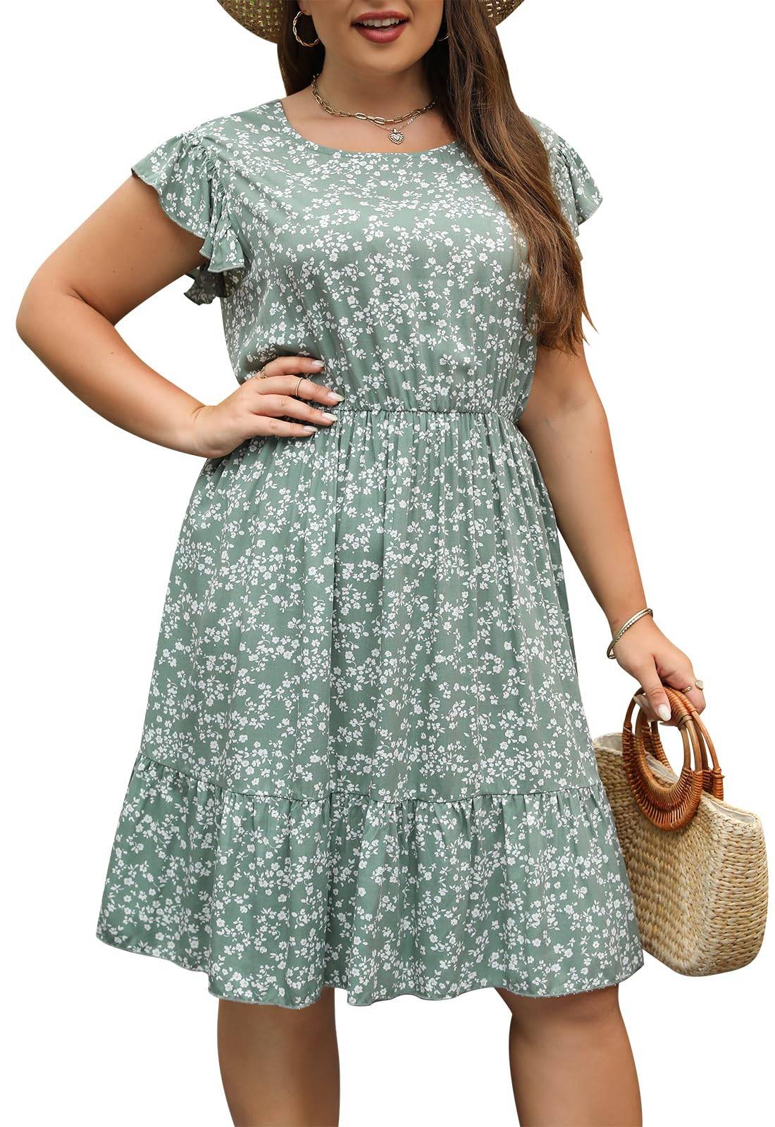 Plus Size Dresses Women Boho Floral Midi Dress