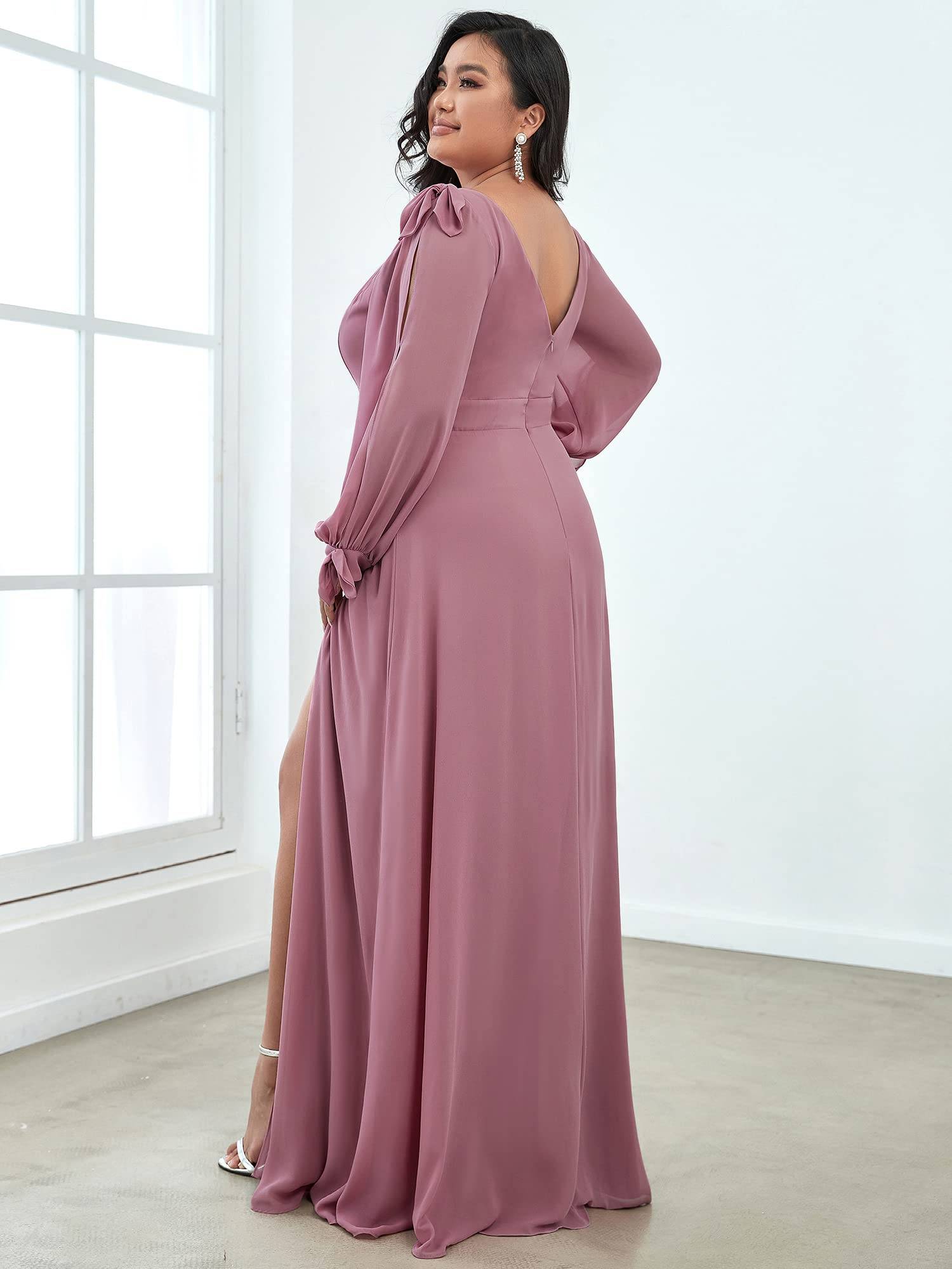 Plus Size Chiffon Long Sleeve Formal Dress