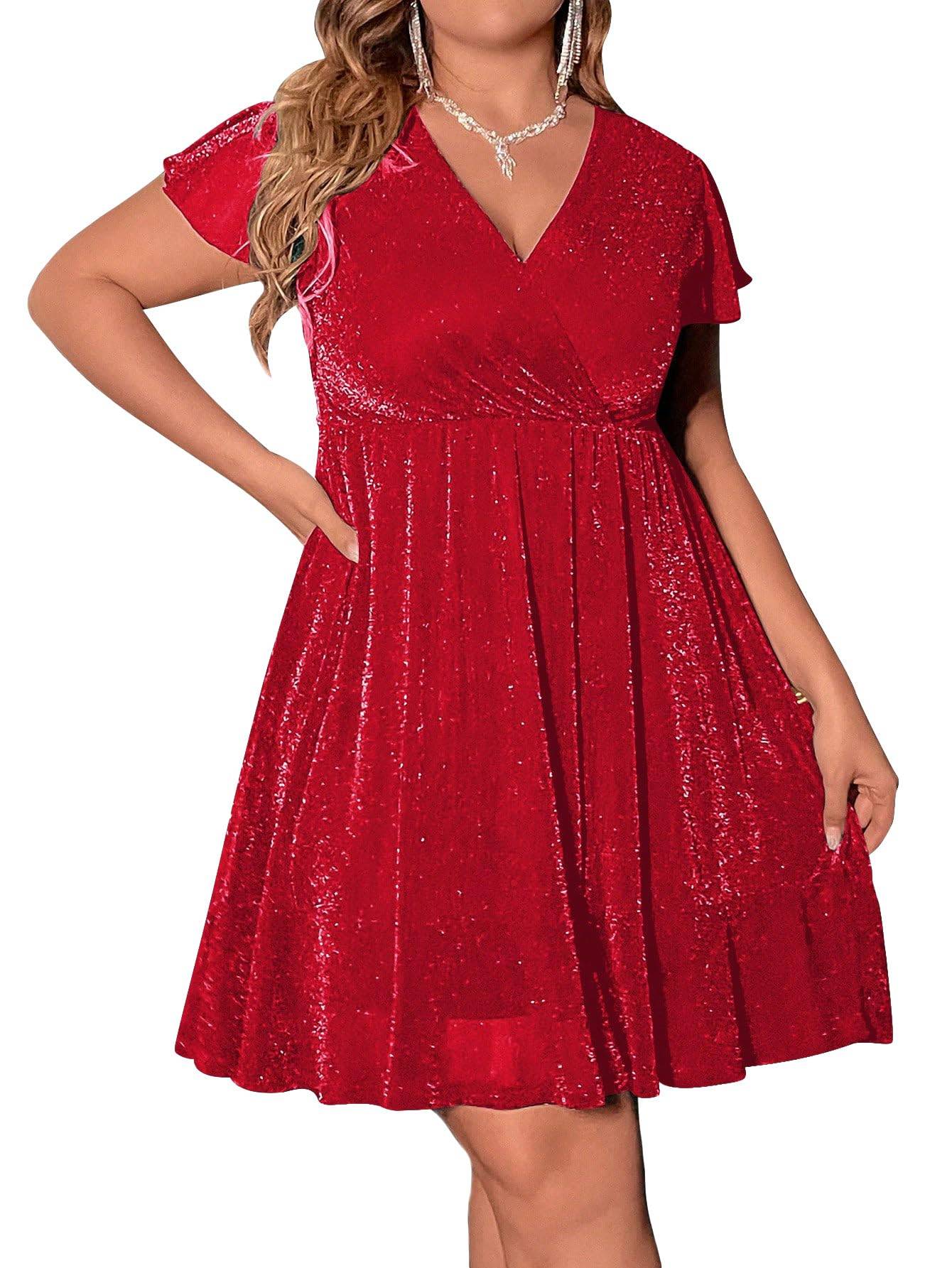 Women's Plus Size Glitter Wrap Party A Line Dress