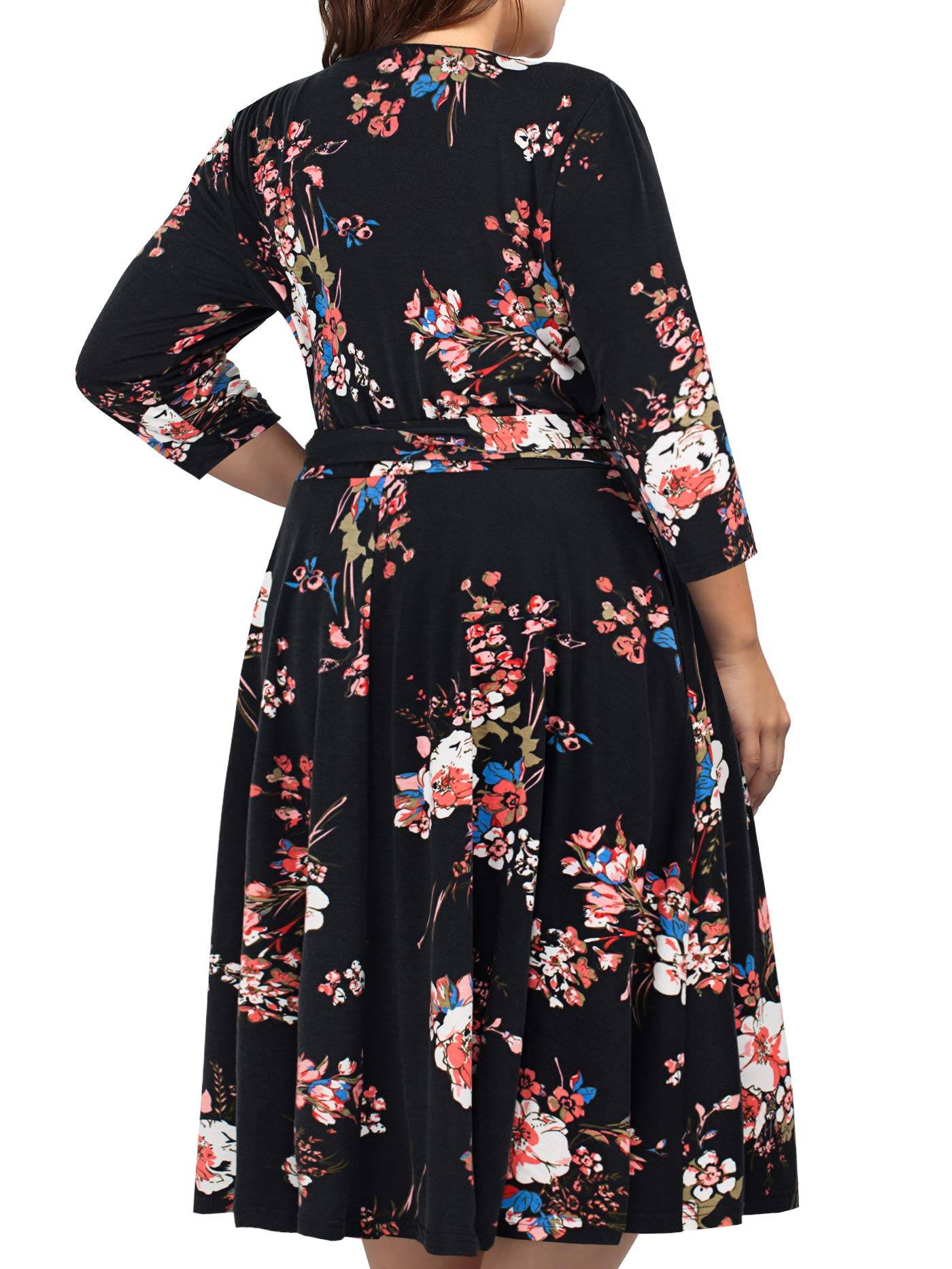 Plus Size Womens V Neck Floral Party Midi Dresses