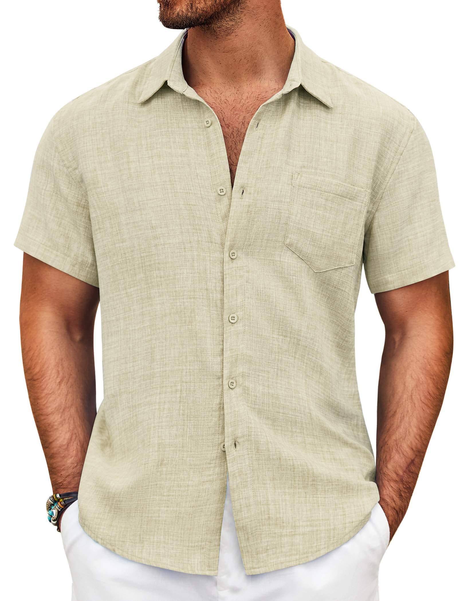 Mens Button Down Short Sleeve Shirt Casual Shirts Summer Beach Textured Shirts with Pocket