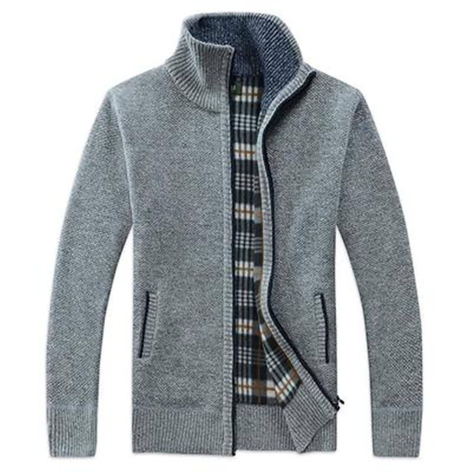 Men's Cardigan Sweaters Knitted Stand Collar Regular Fit Jacket Full Zip Fleece Lined Winter Warm Coat