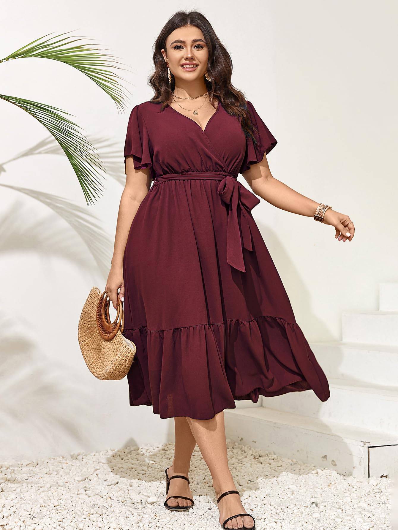 Women Plus Size Dresses V Neck A-Line Maxi Dress