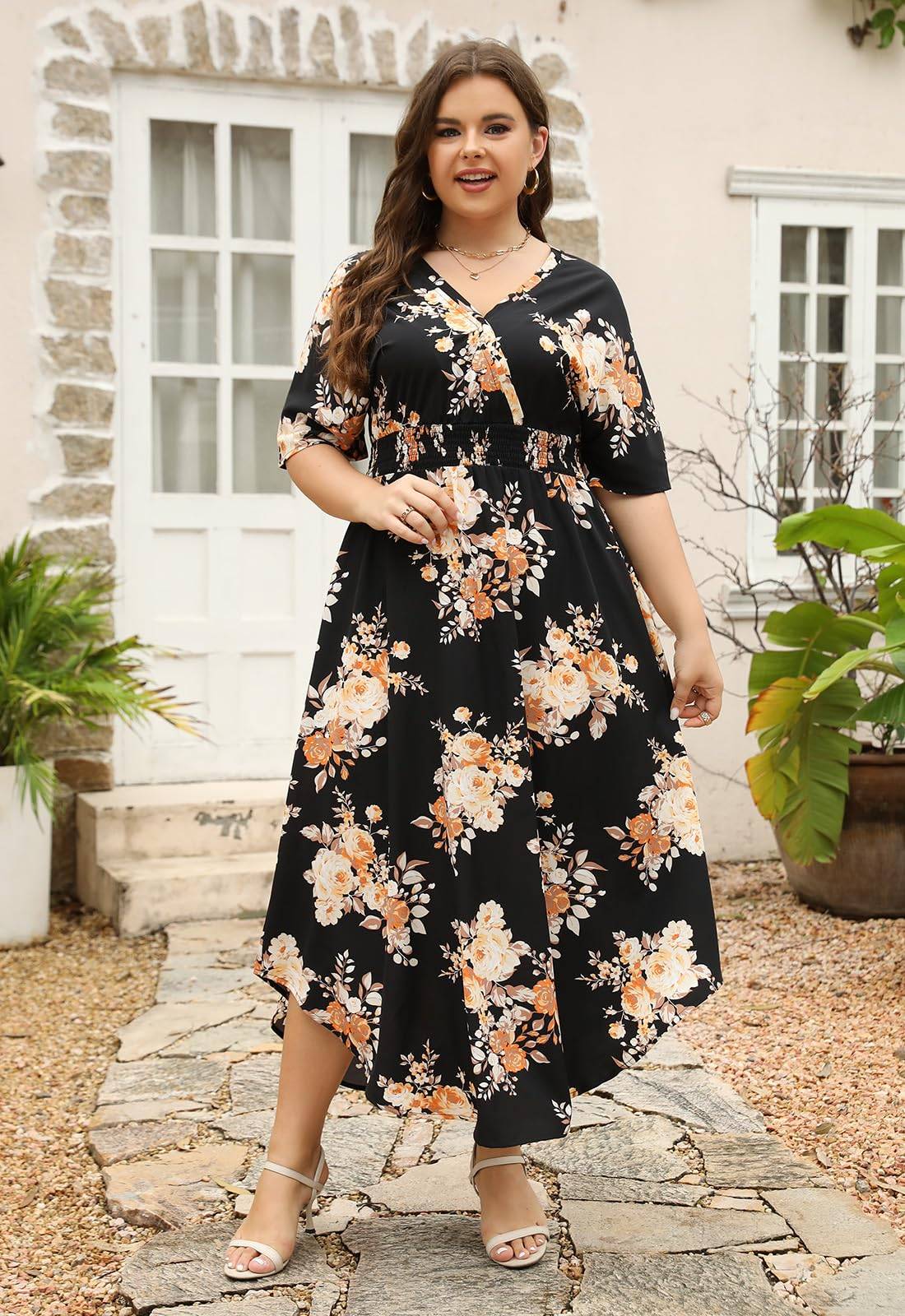 Womens Plus Size Boho Print Maxi Dress with Pocket