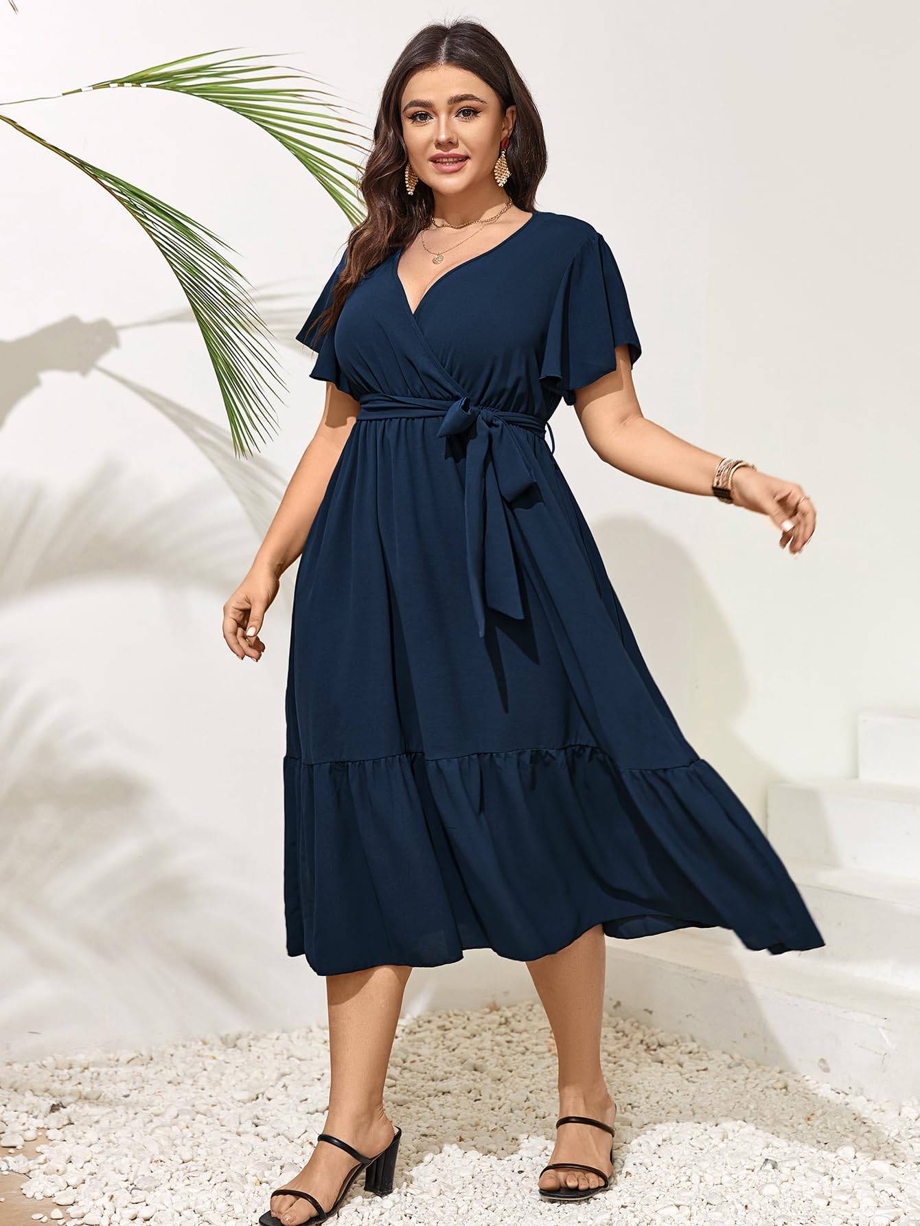 Women Plus Size Dresses V Neck A-Line Maxi Dress