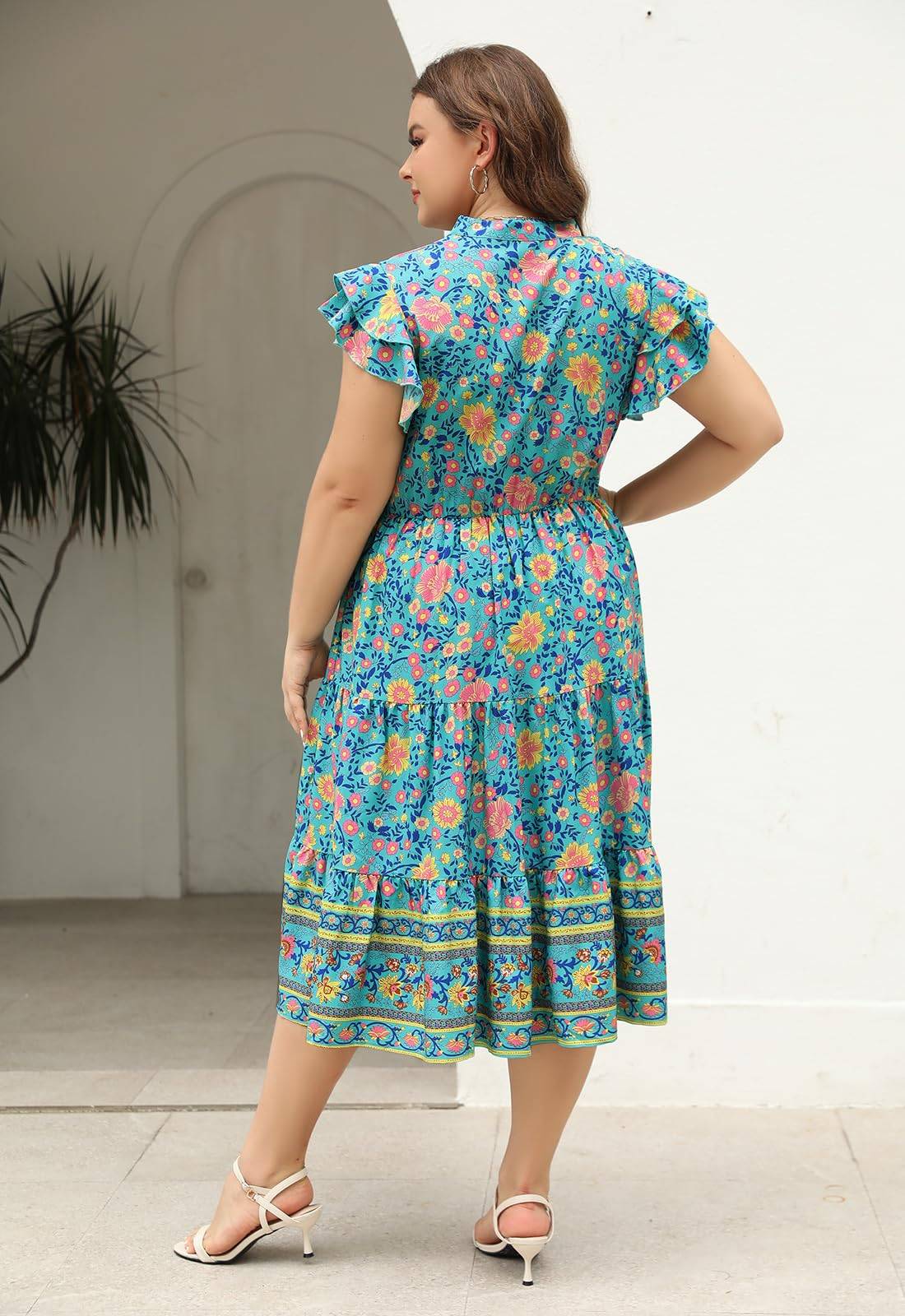 Plus Size Midi DressesWomen Boho Floral Dress