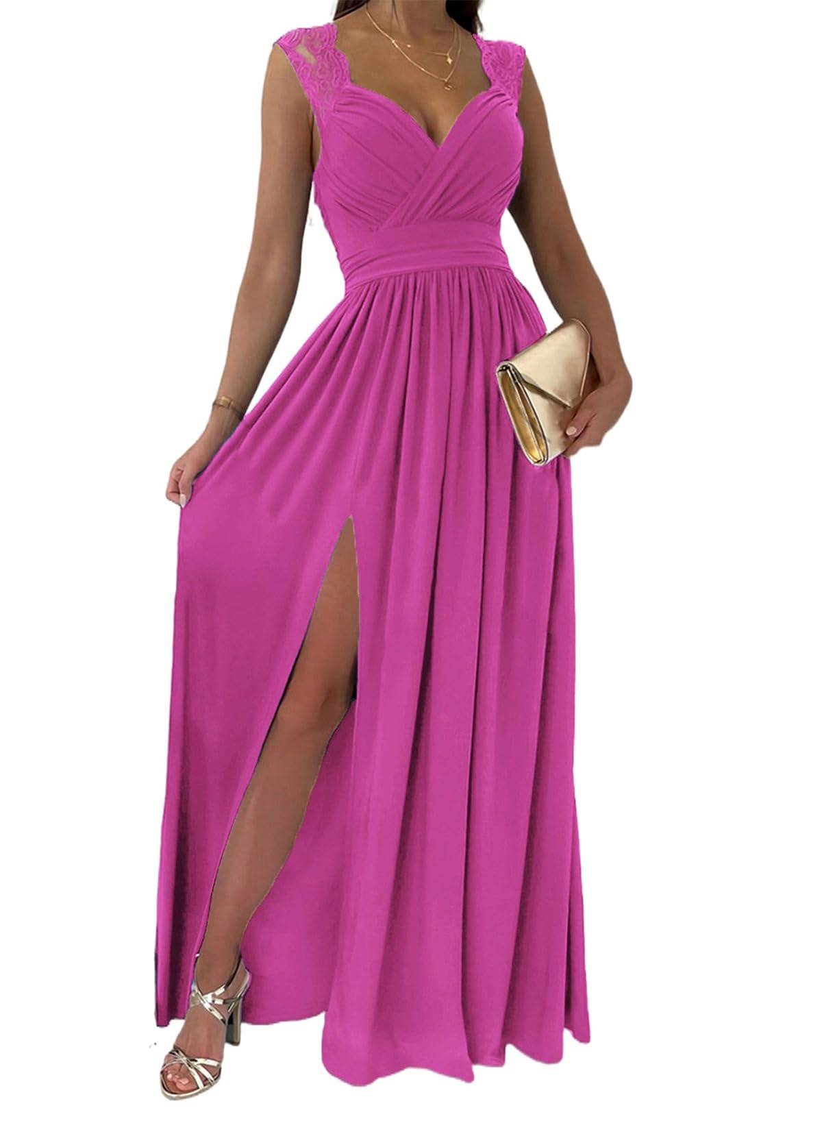 Womens Wrap V-Neck Sexy Wedding Guest Maxi Dresses