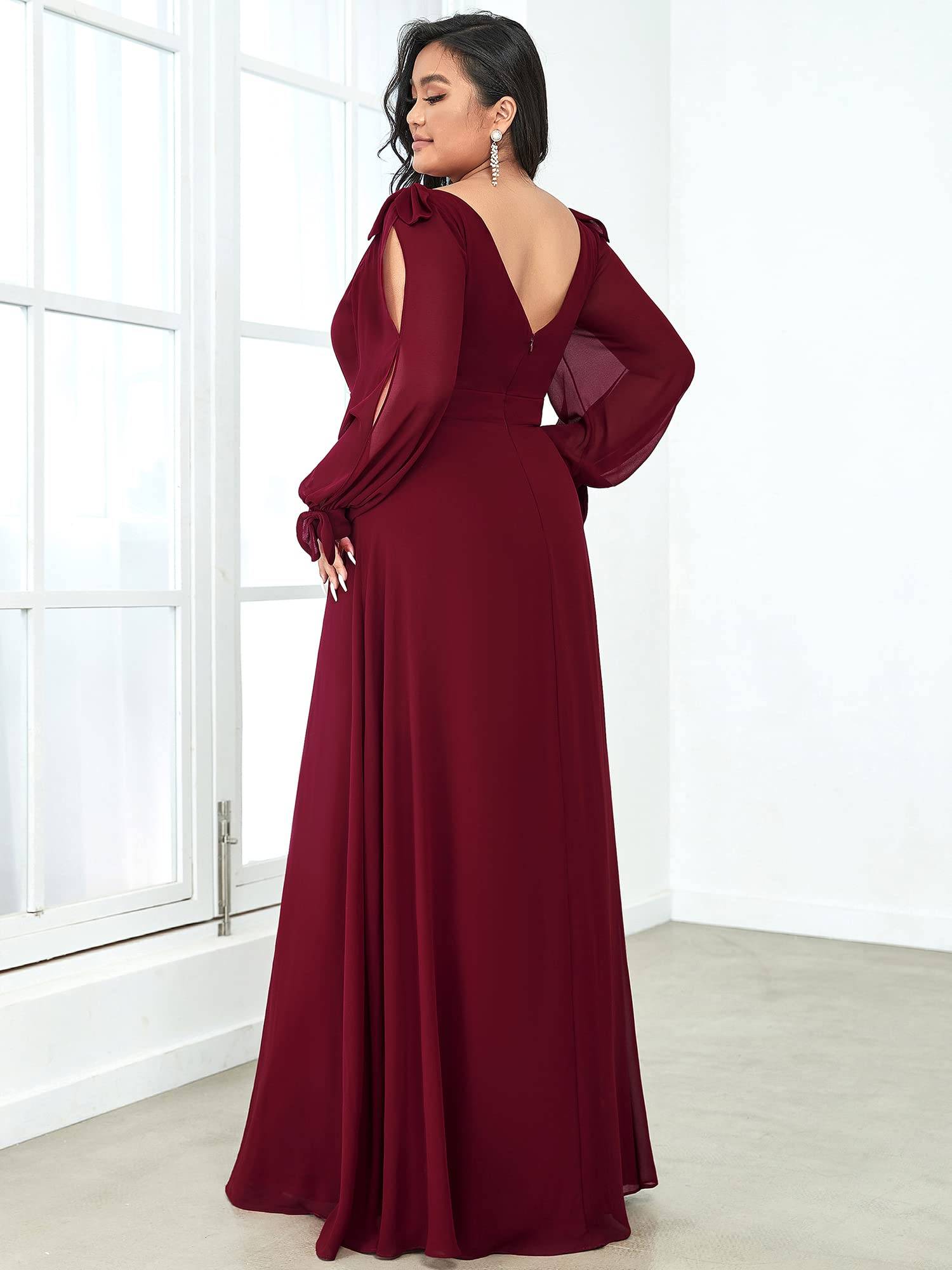 Plus Size Chiffon Long Sleeve Formal Dress