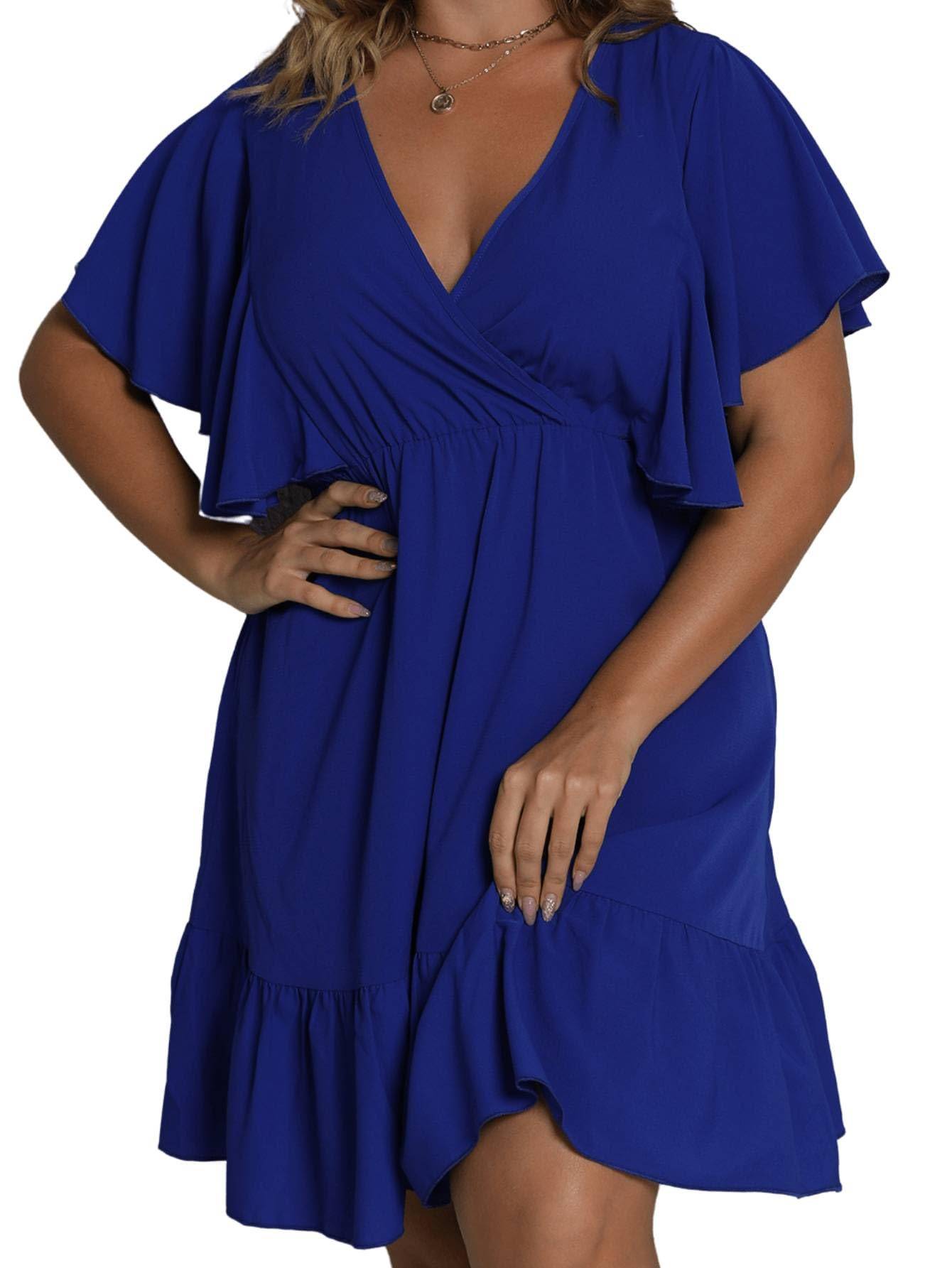 Women's Plus Size Wrap V Neck Short A Line Dress